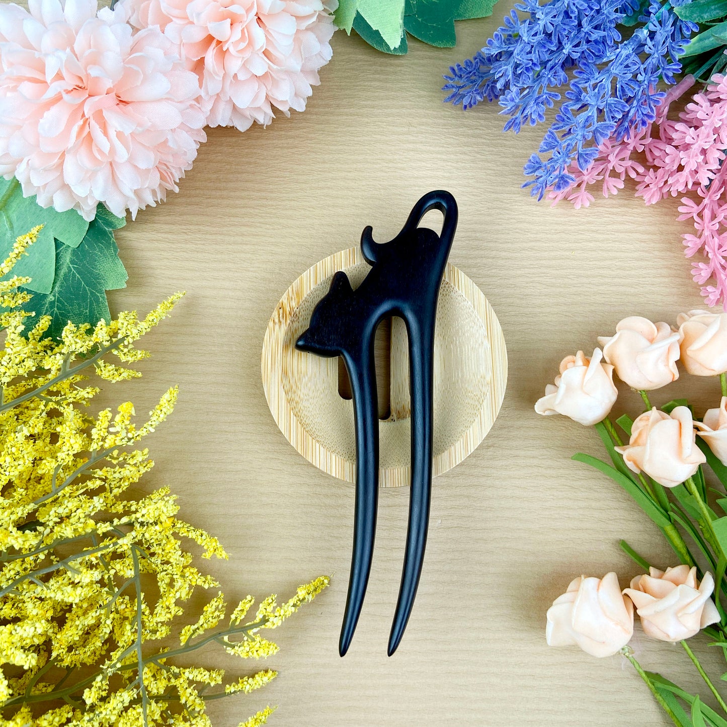 Cat U-shaped hairpin sandalwood hairpin