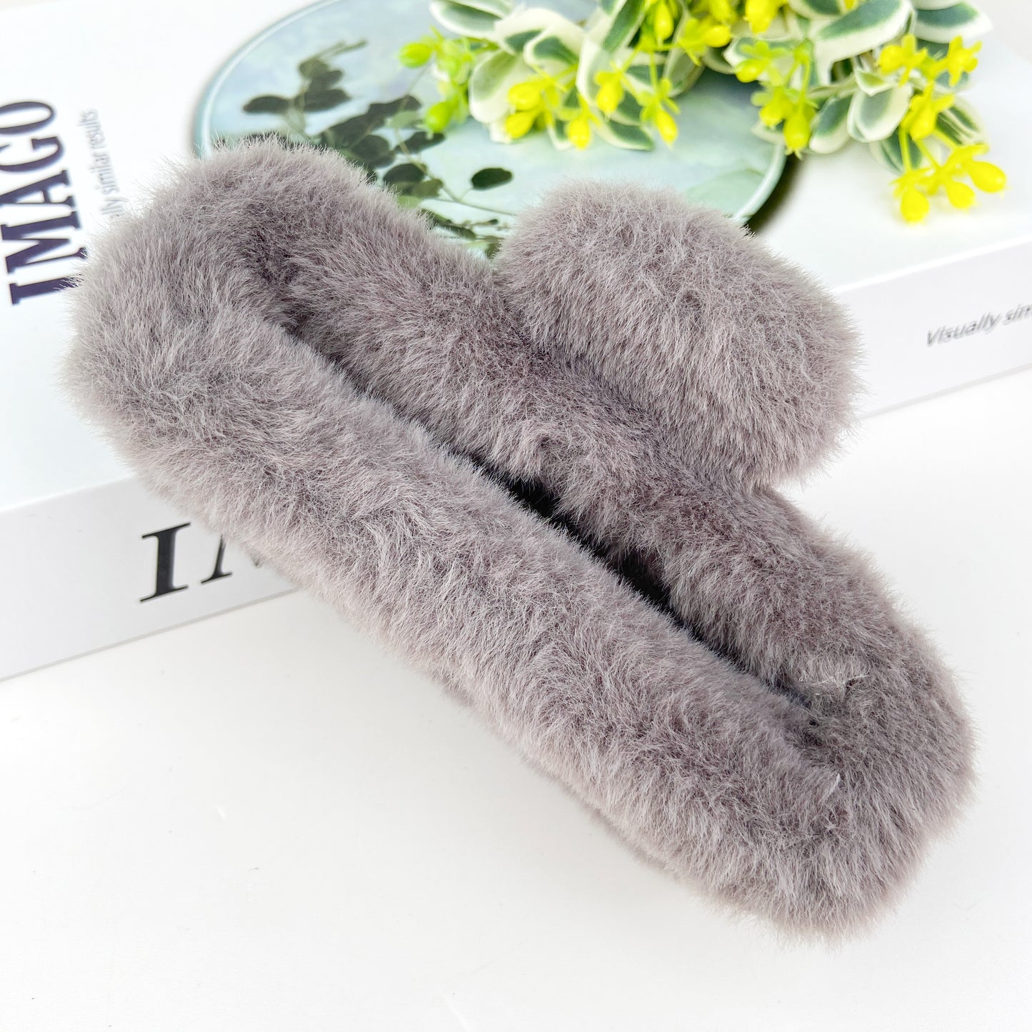 Plush square hair claw clip
