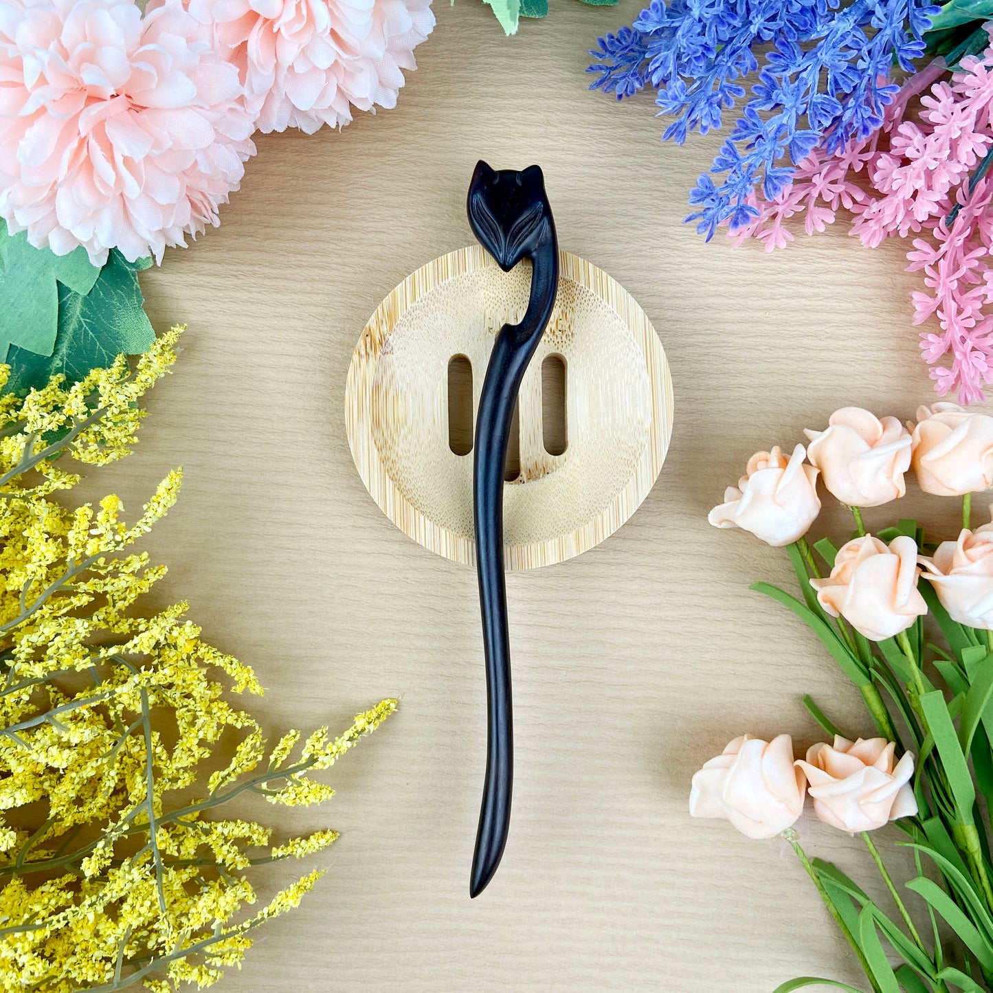 Cute Cat Claw Black Sandalwood Hairpin Long Wooden Hairpin