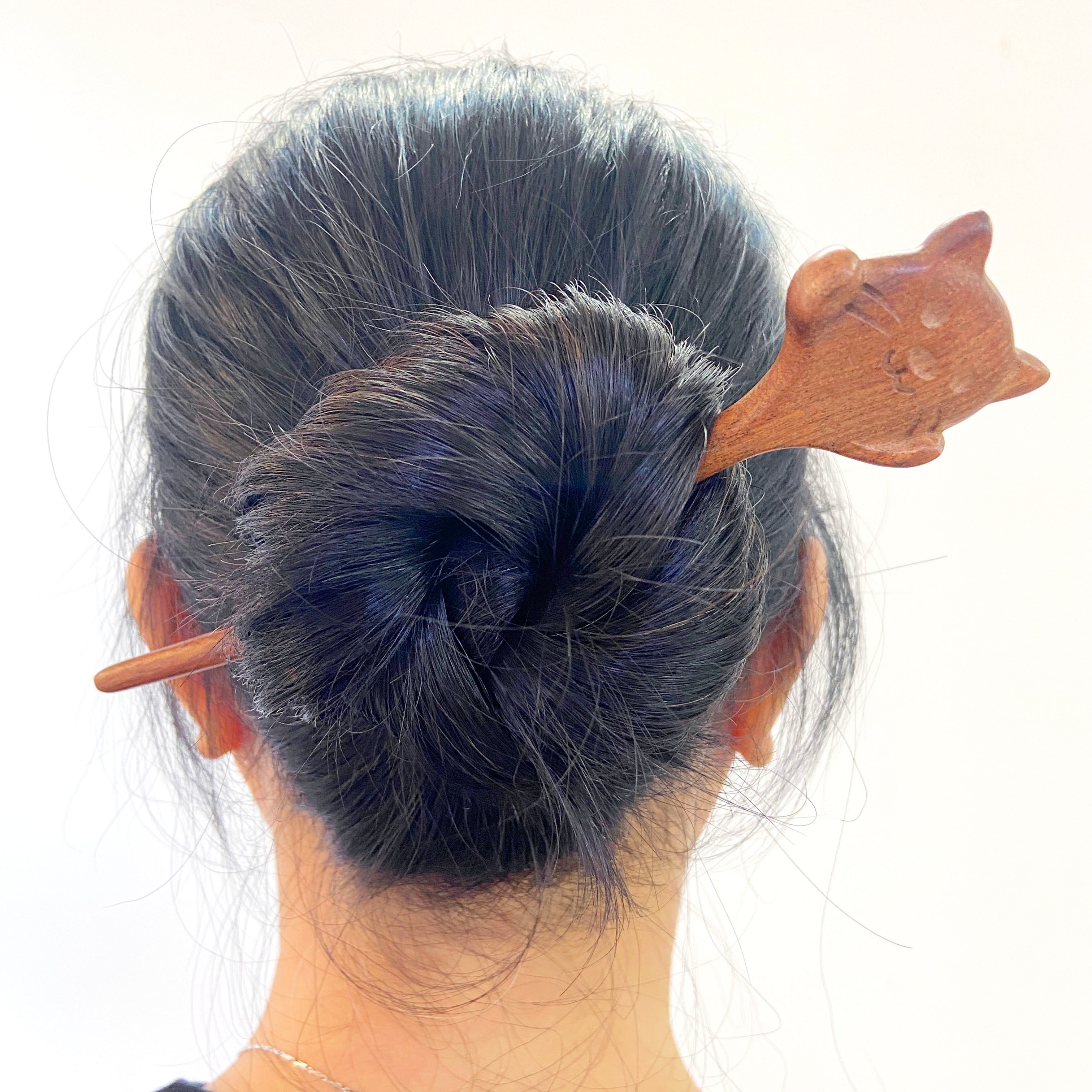 Cute cat hairpin sandalwood hairpin