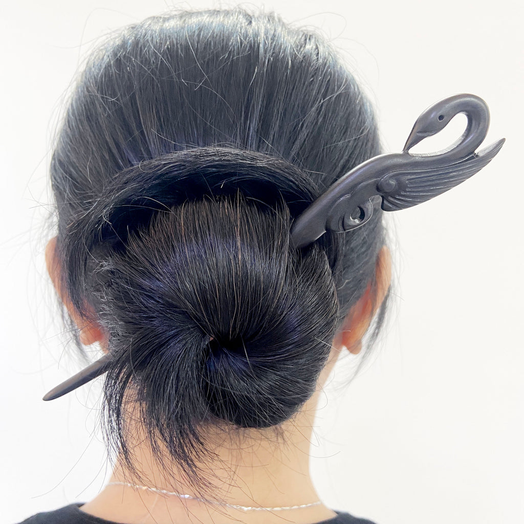 Hand carved swan hairpin black sandalwood hairpin