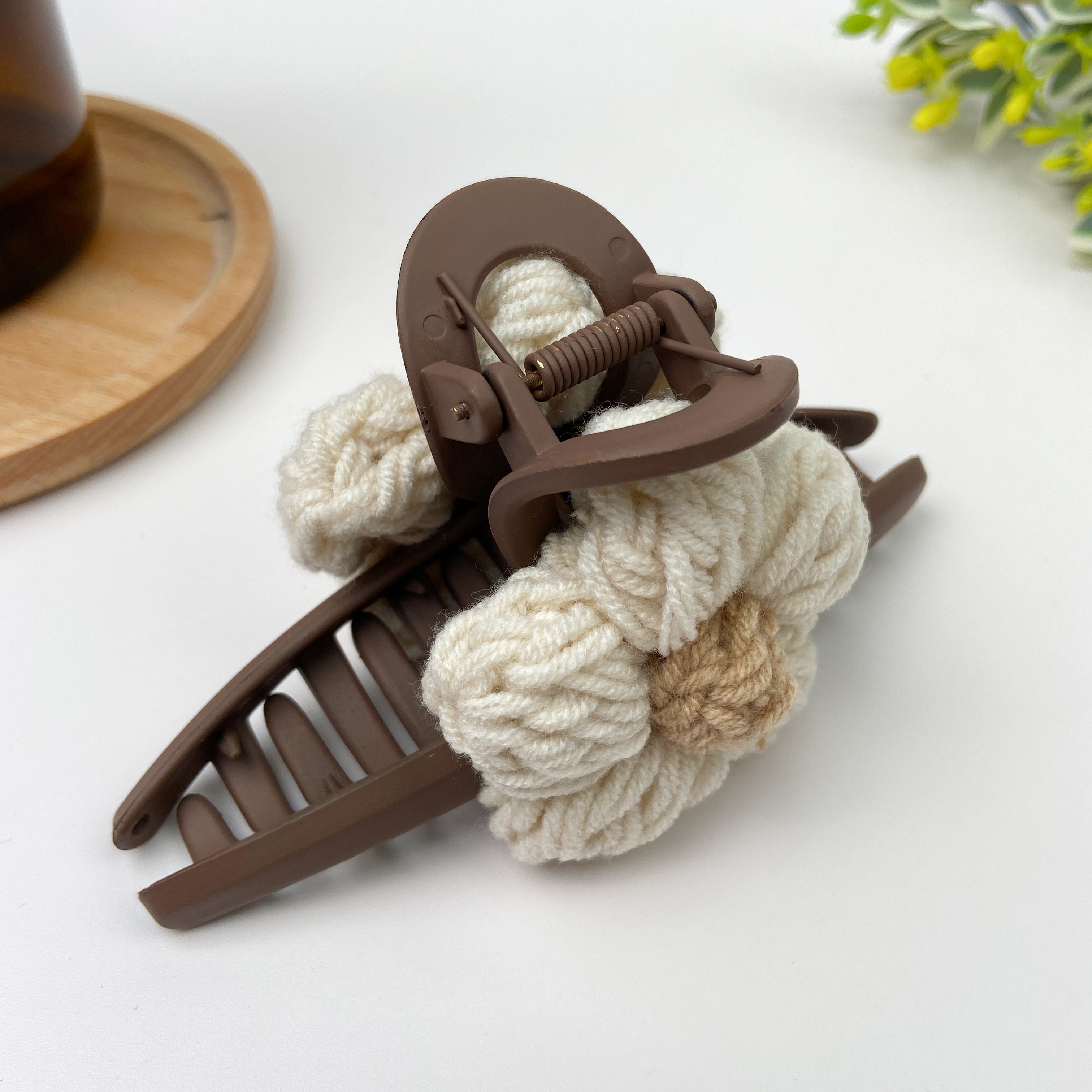 Autumn Winter Simple Knitted Double Sided Flower Clip