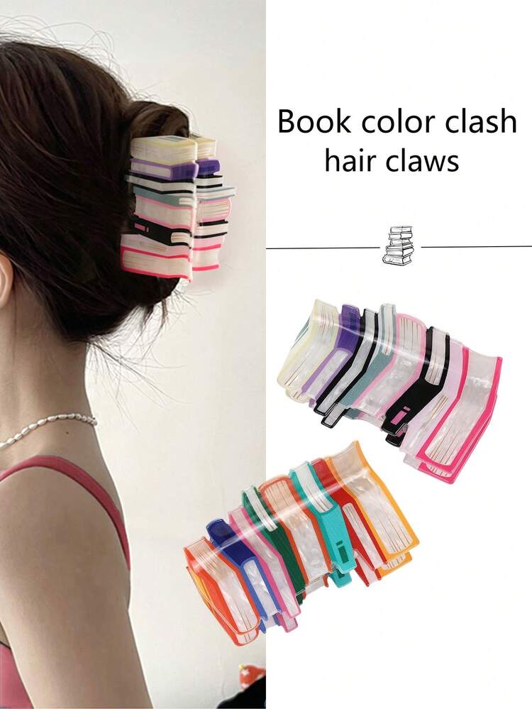 Book Barrettes Large Acrylic Water Pattern Updo Hair Claw