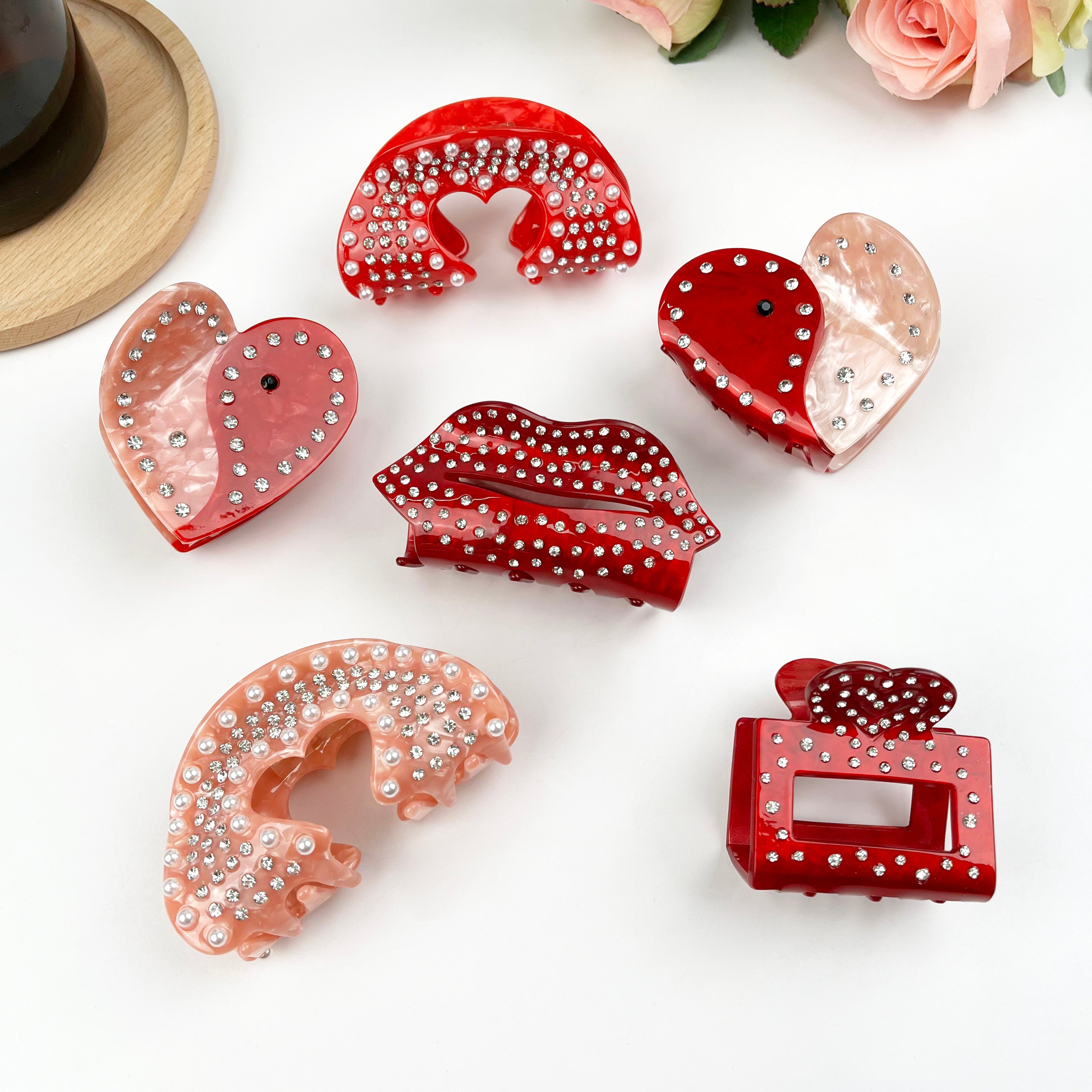 Acetate Love  Heart Hair Clip Diamond-encrusted Clip Valentine's Day