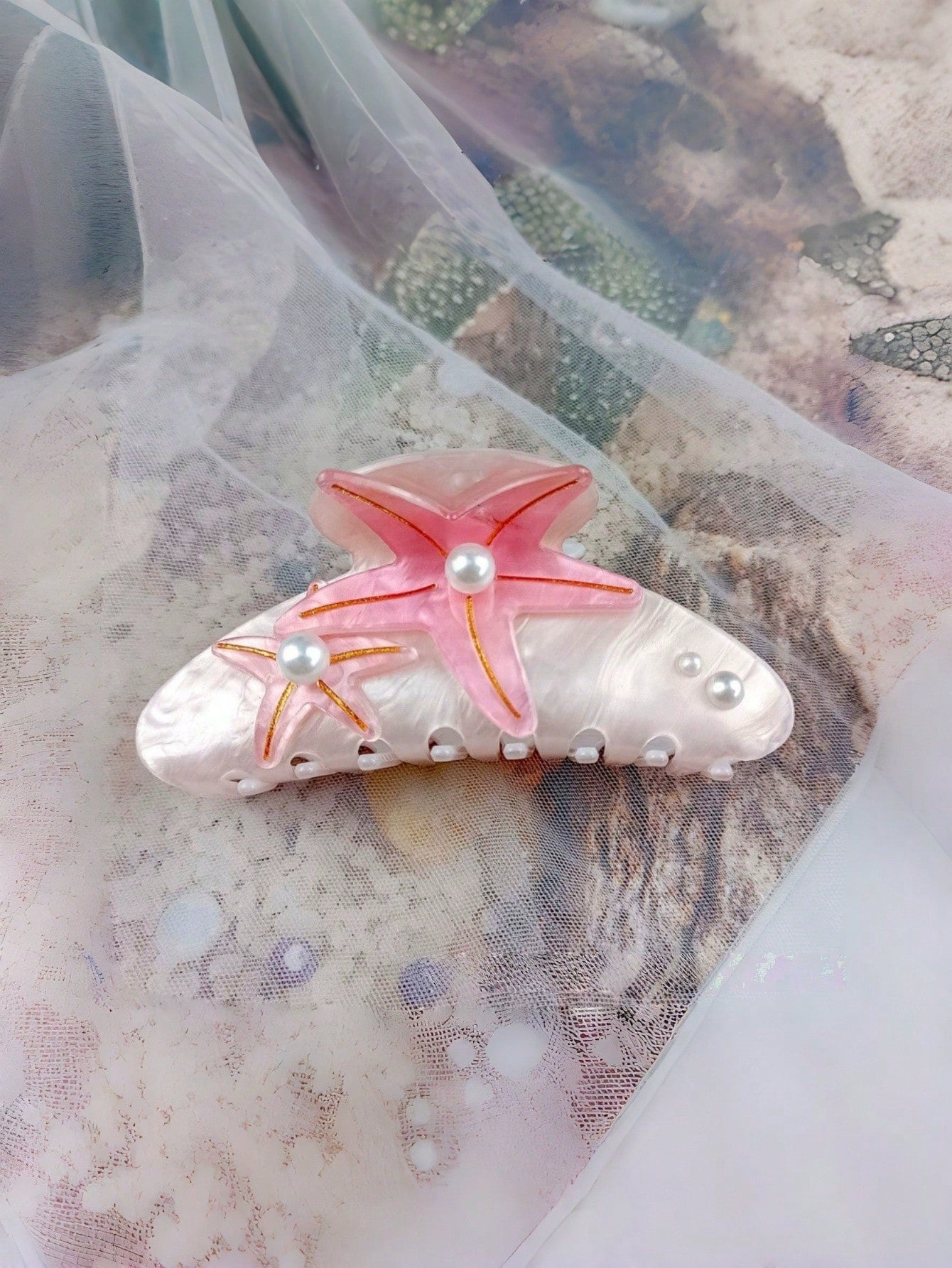 Starfish Hair Claw Inlaid Pearl Oversized Shark Clip