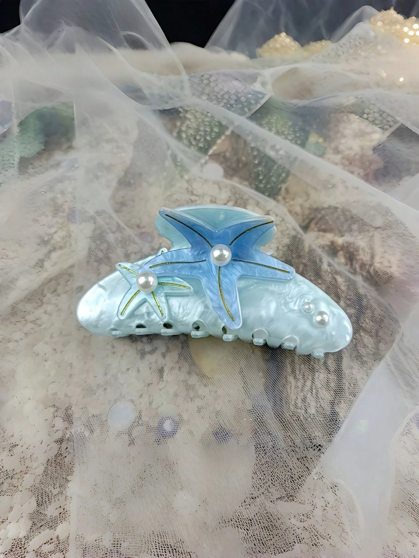 Starfish Hair Claw Inlaid Pearl Oversized Shark Clip