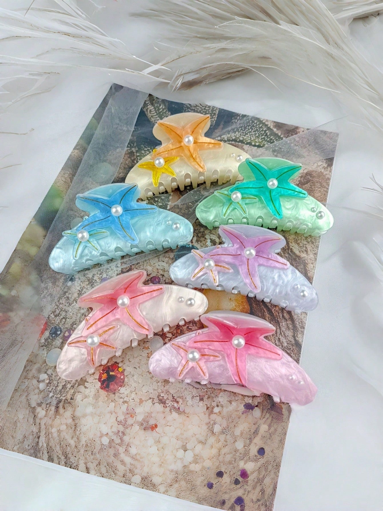 Starfish Hair Claw Inlaid Pearl Oversized Shark Clip