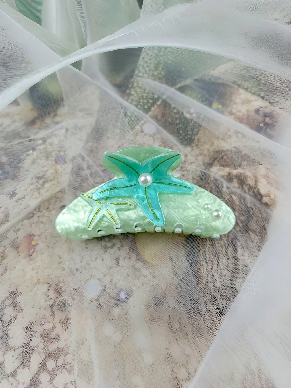 Starfish Hair Claw Inlaid Pearl Oversized Shark Clip