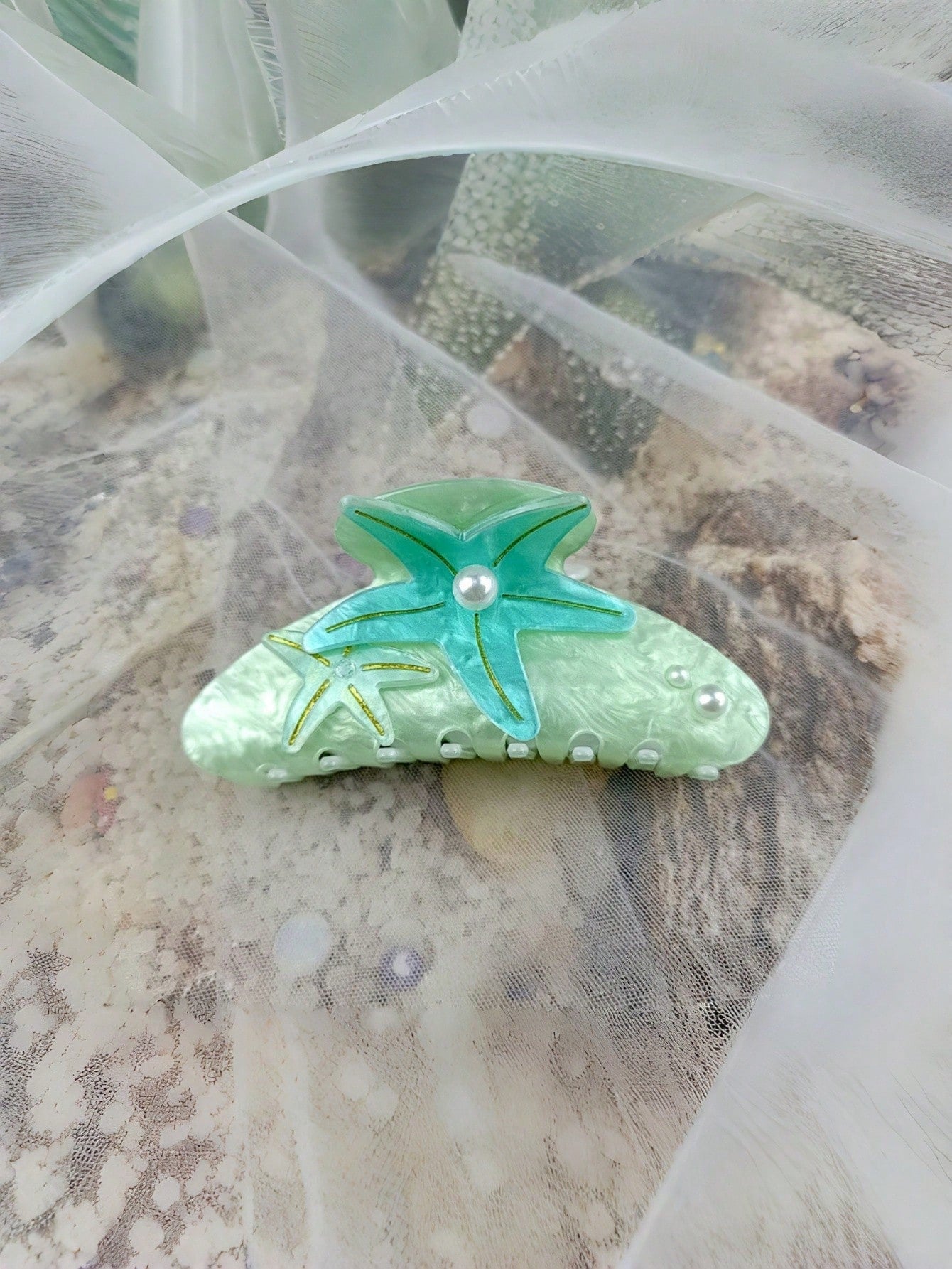 Starfish Hair Claw Inlaid Pearl Oversized Shark Clip