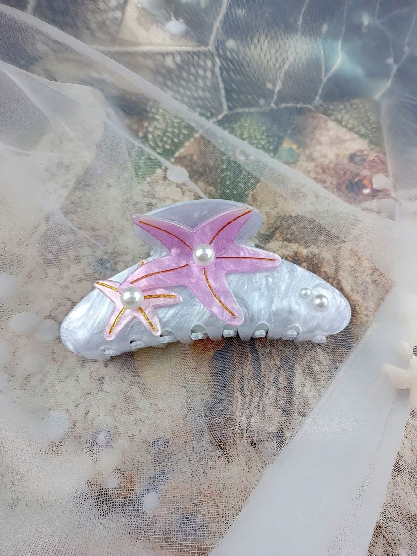 Starfish Hair Claw Inlaid Pearl Oversized Shark Clip