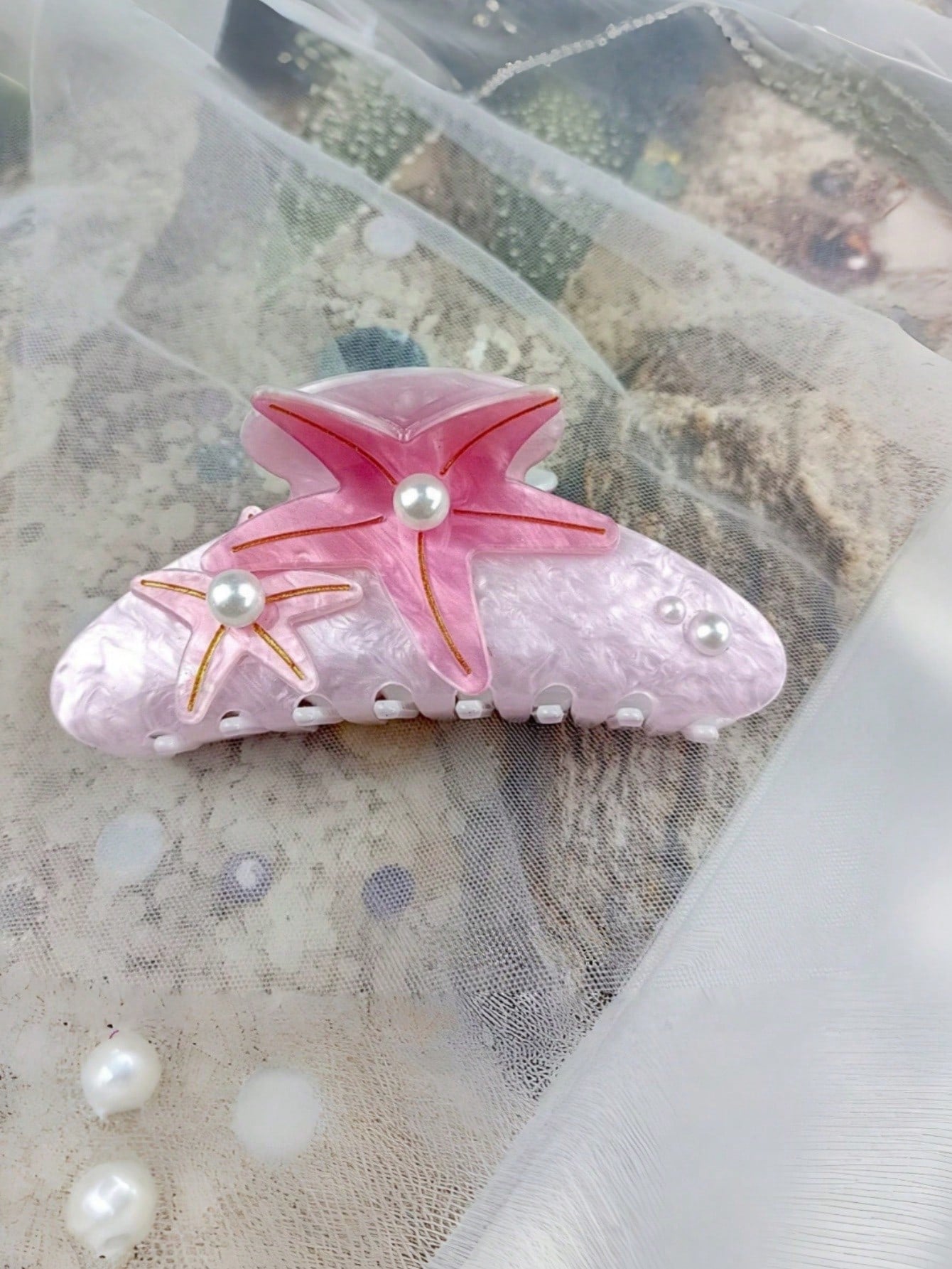 Starfish Hair Claw Inlaid Pearl Oversized Shark Clip