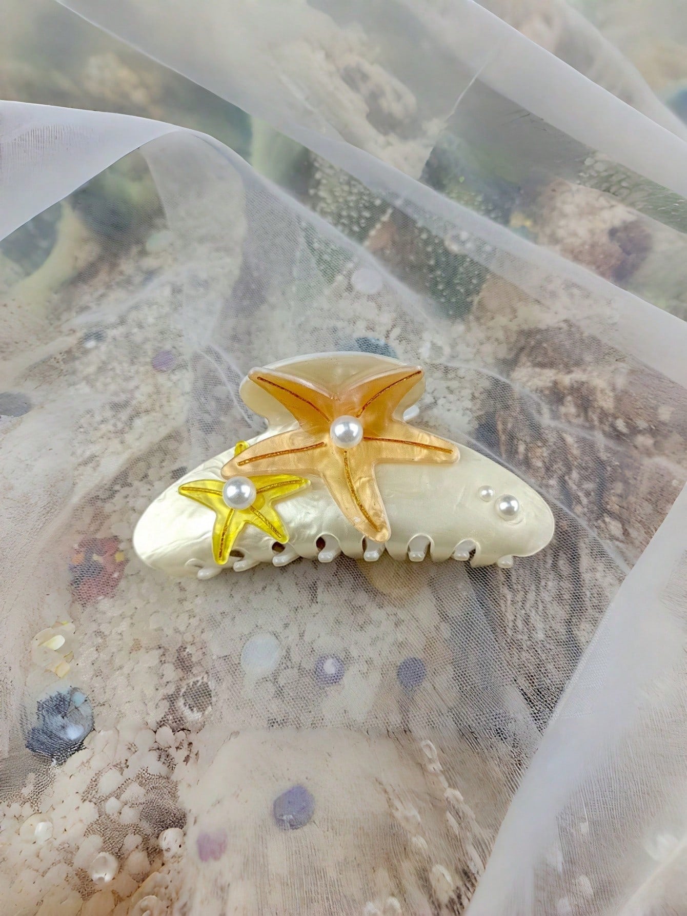 Starfish Hair Claw Inlaid Pearl Oversized Shark Clip