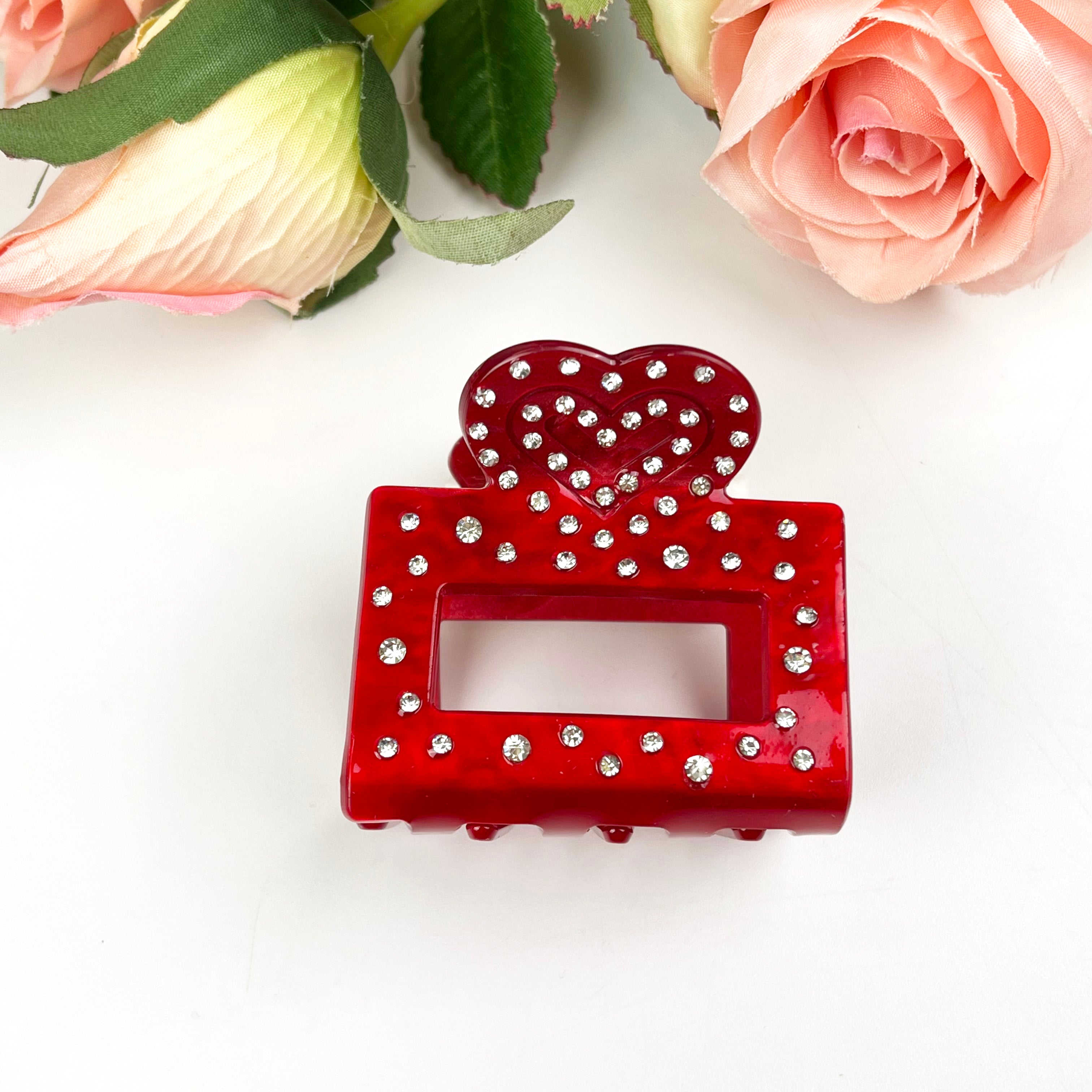 Acetate Love  Heart Hair Clip Diamond-encrusted Clip Valentine's Day