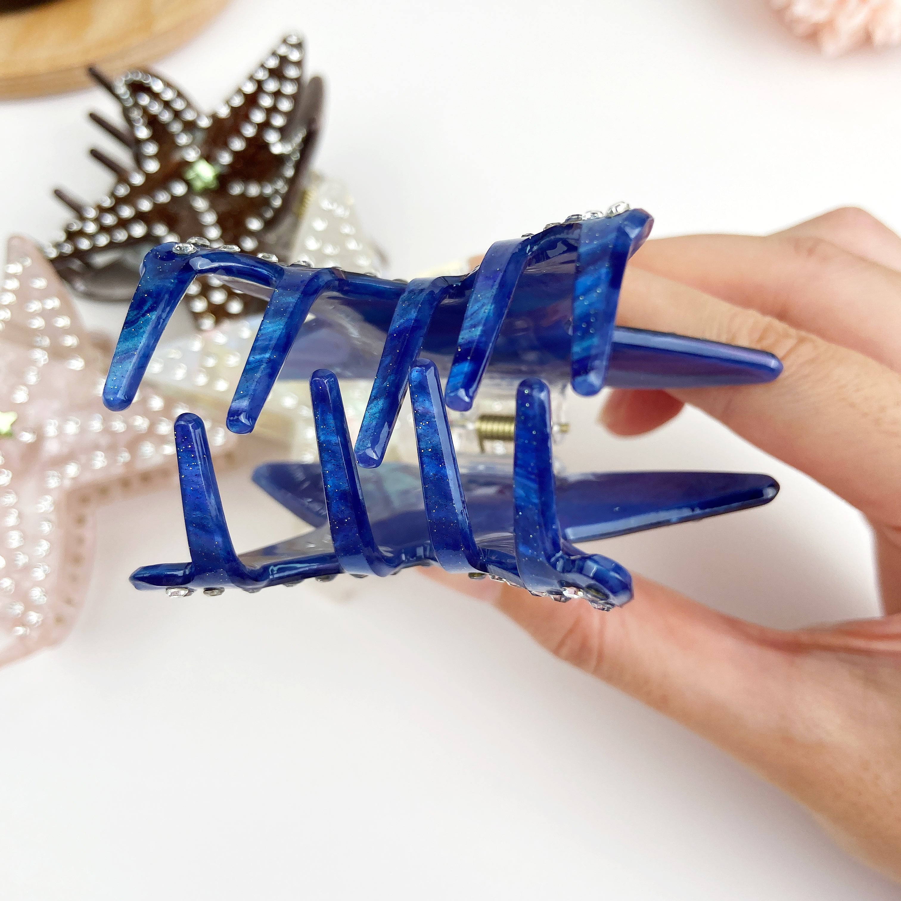 Ocean series starfish hair clips luxury rhinestone five-pointed star hair clip