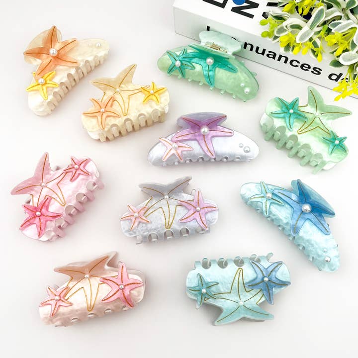 Starfish Hair Claw Inlaid Pearl Oversized Shark Clip