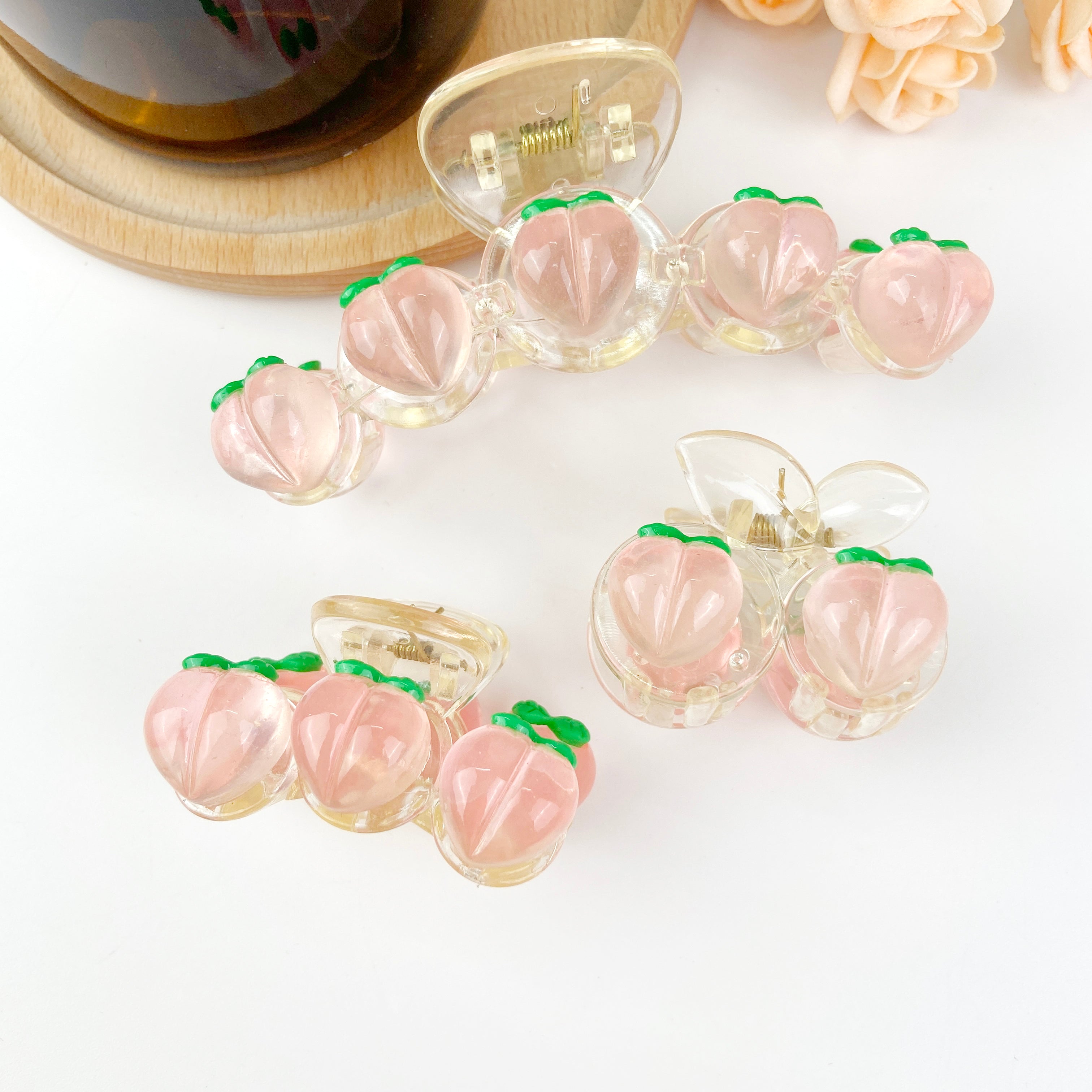Fruit series pink peach hair clip