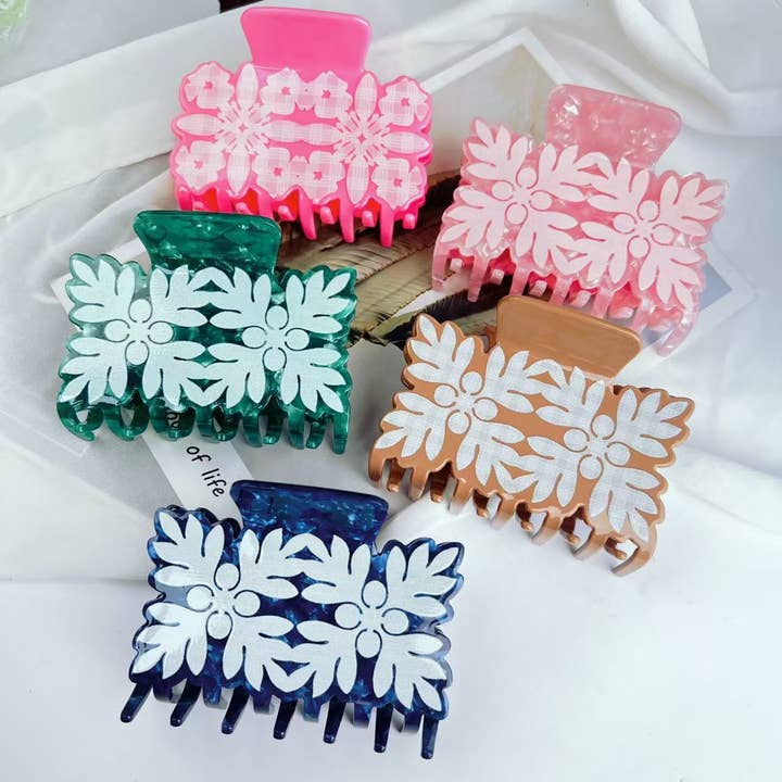 Flower Square Acetate Grip Printing Medium Brush Shark Clip