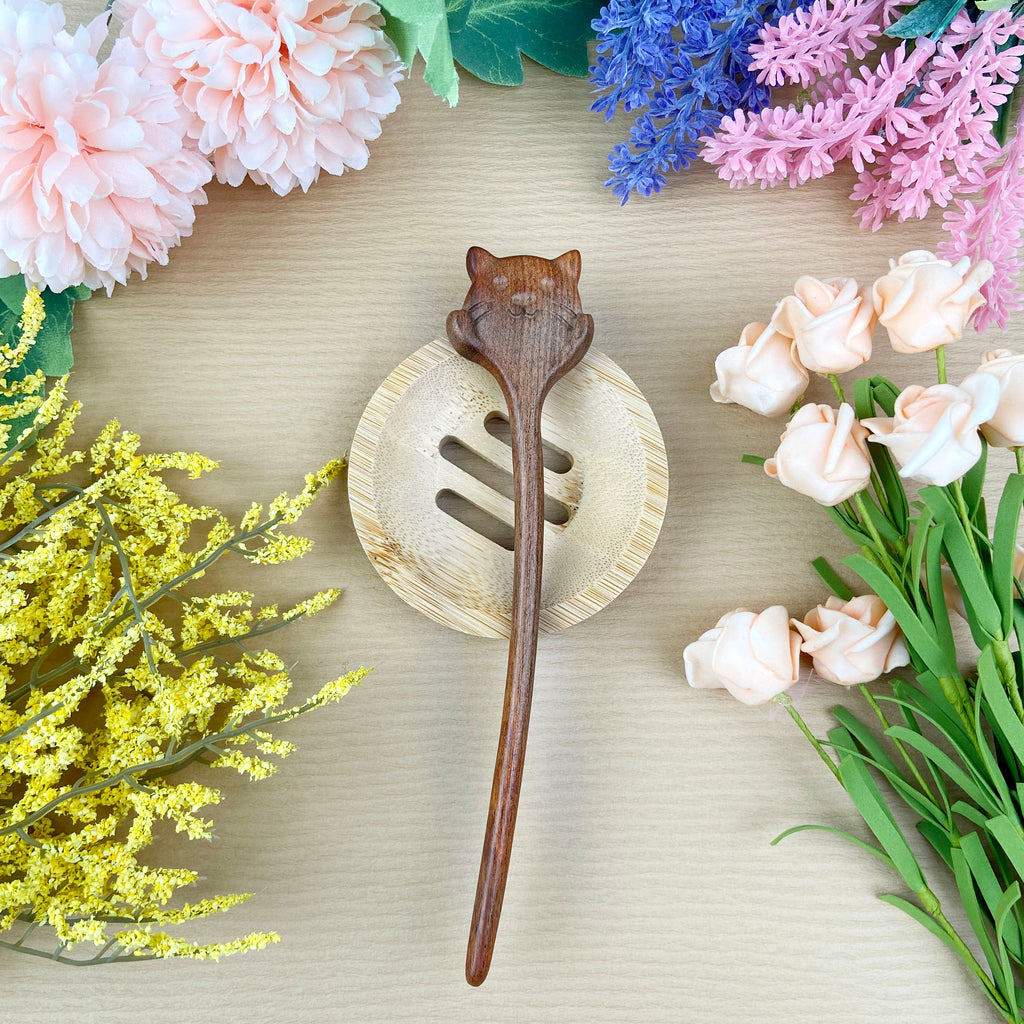 Cute cat hairpin sandalwood hairpin