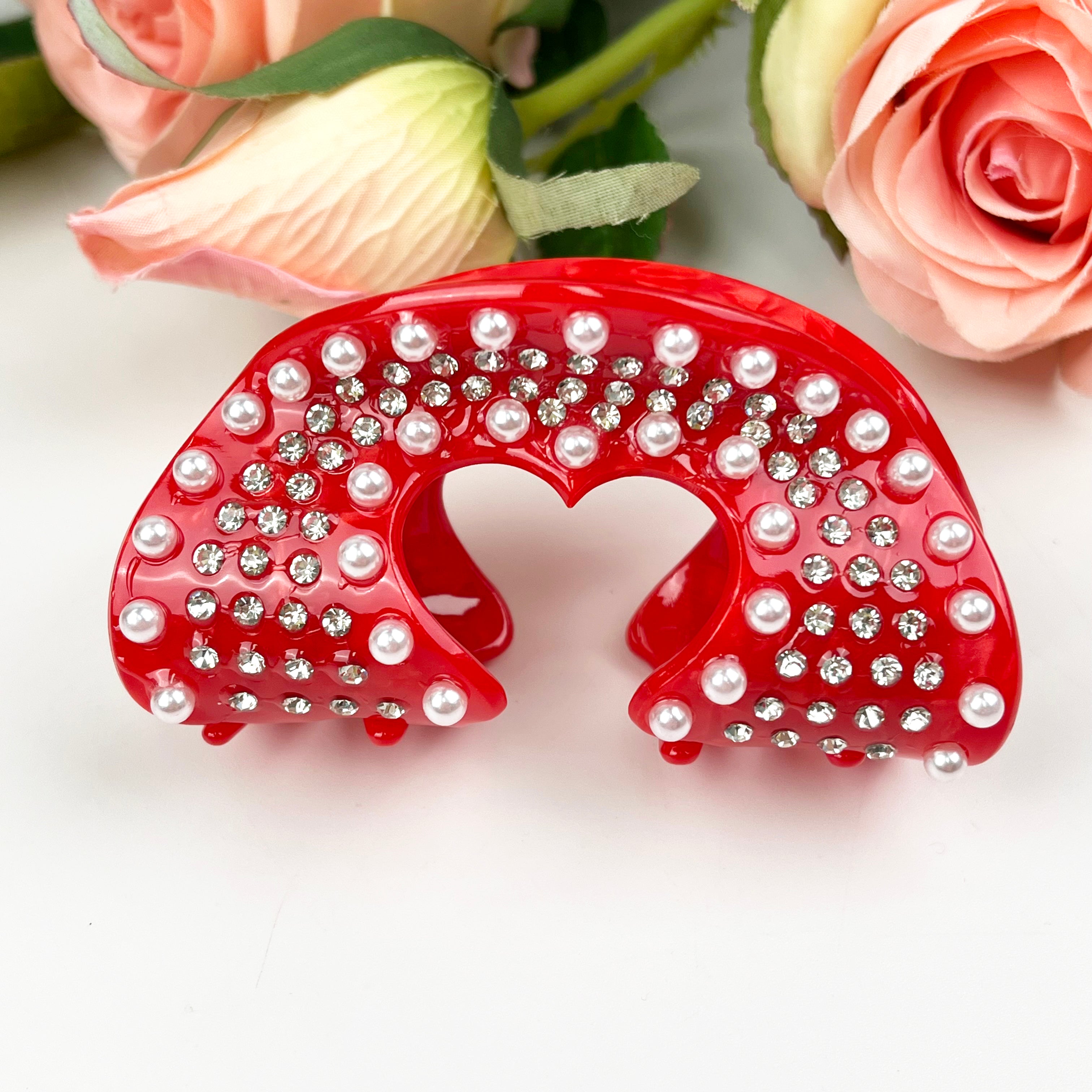 Acetate Love  Heart Hair Clip Diamond-encrusted Clip Valentine's Day