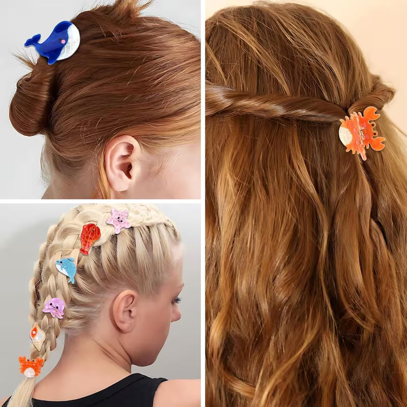 Sea Life Acetic Acid Mini Jaw Clip Whale Crab Seahorse Starfish Dolphin Young Girl Personalized Bang Clip Barrettes Hair