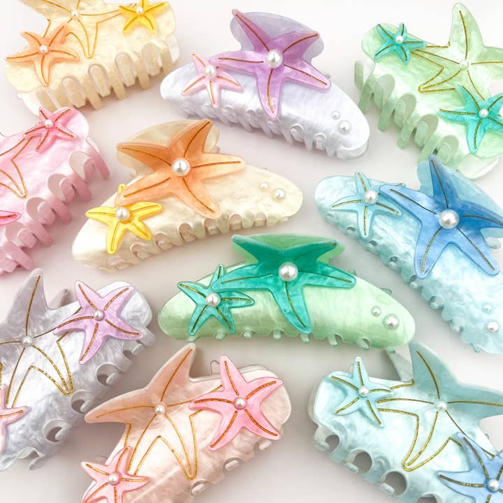 Starfish Hair Claw Inlaid Pearl Oversized Shark Clip