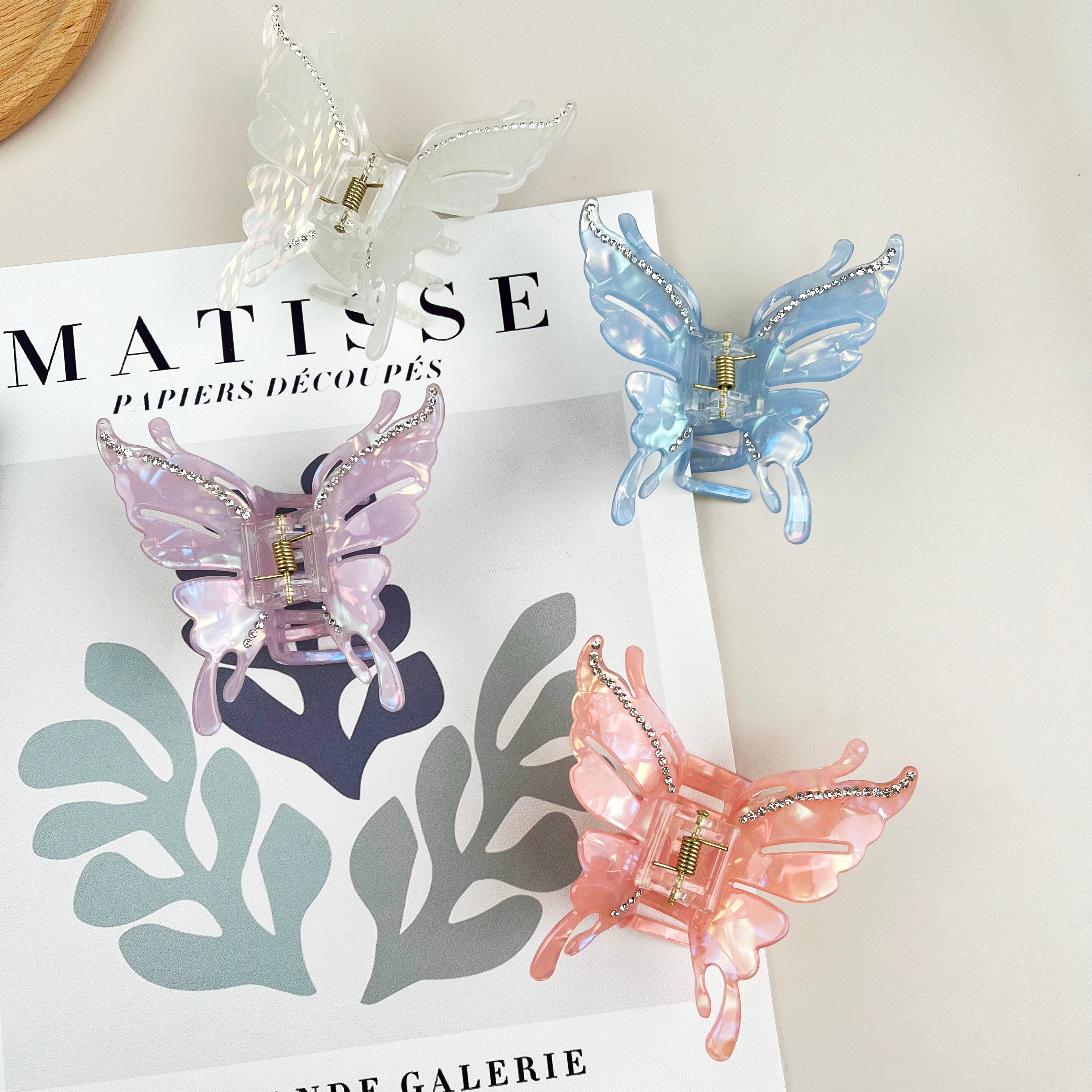 Butterfly hair clips with diamonds claw clip