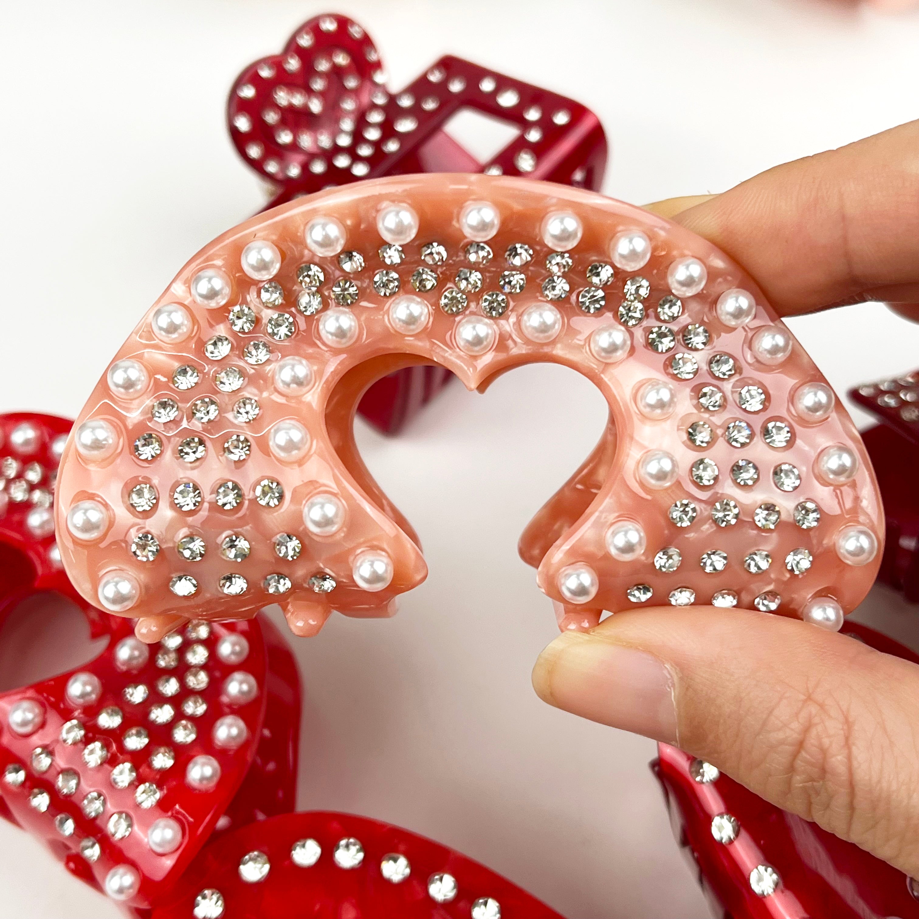 Acetate Love  Heart Hair Clip Diamond-encrusted Clip Valentine's Day