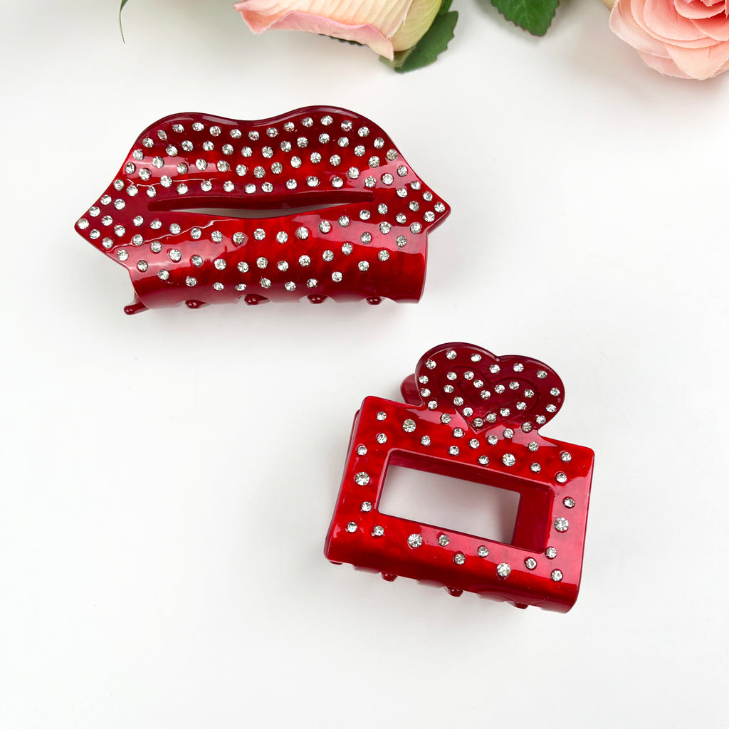 Acetate Love  Heart Hair Clip Diamond-encrusted Clip Valentine's Day