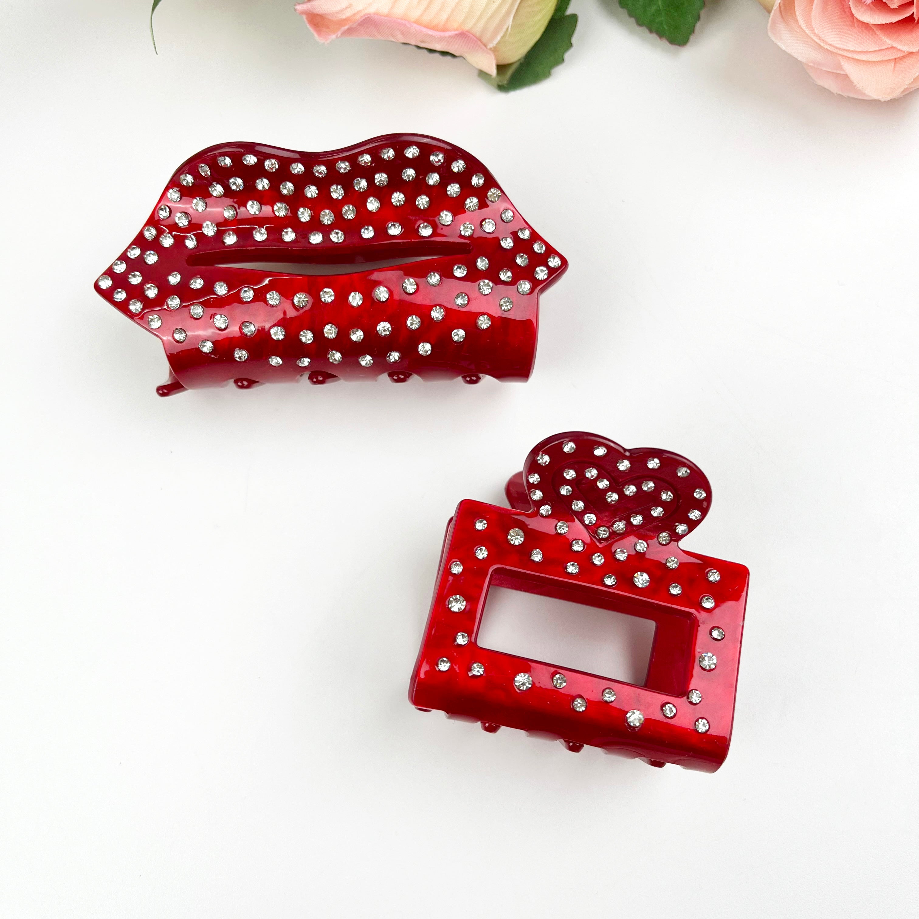 Acetate Love  Heart Hair Clip Diamond-encrusted Clip Valentine's Day