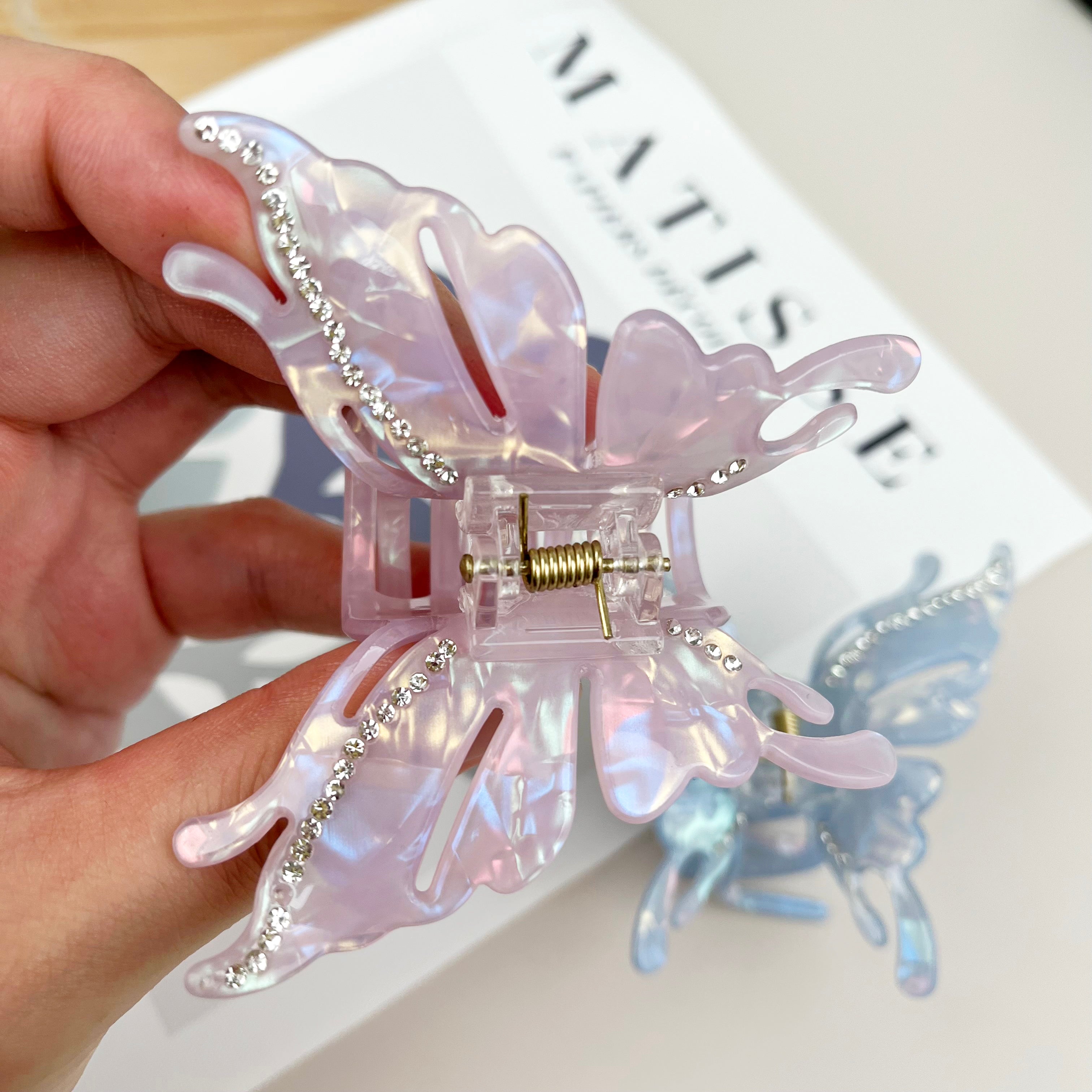 Butterfly hair clips with diamonds claw clip