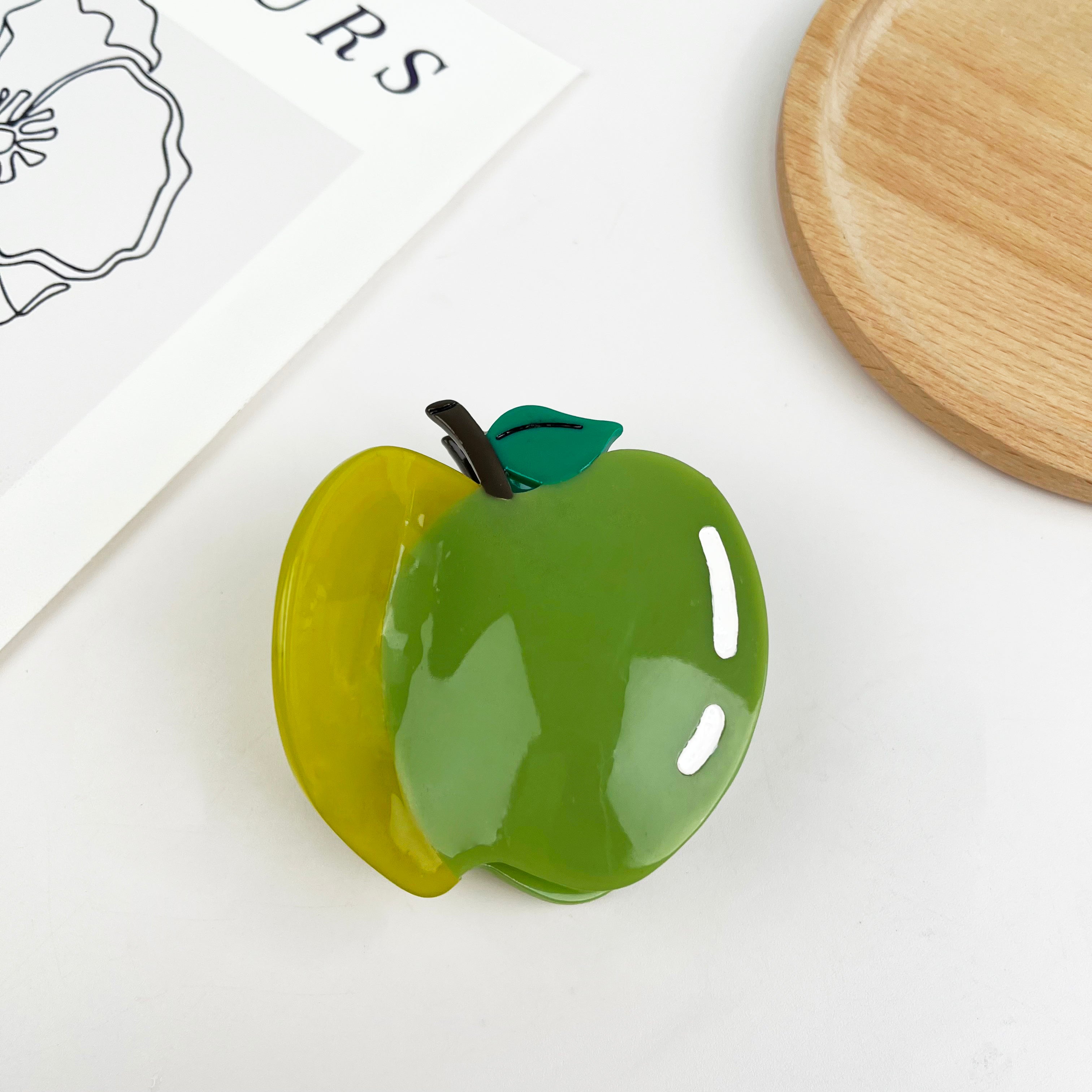 Green apple hair clips fruit claw clip
