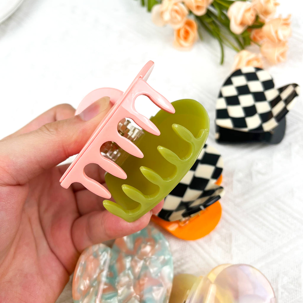 Acetate Heart Hair Clips Checkerboard Claw Clip Valentine's Day