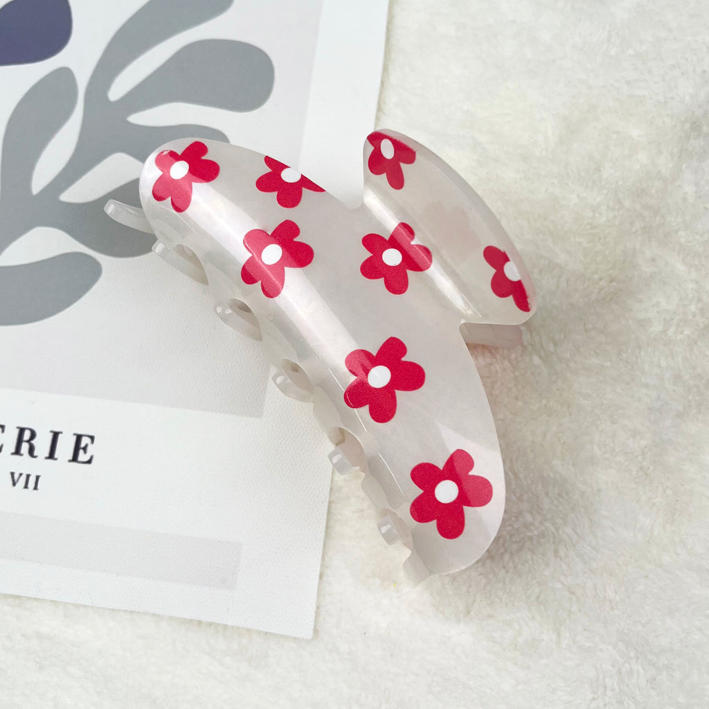 Flower print simple hair claw clip