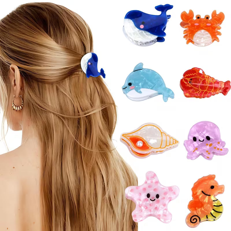 Sea Life Acetic Acid Mini Jaw Clip Whale Crab Seahorse Starfish Dolphin Young Girl Personalized Bang Clip Barrettes Hair