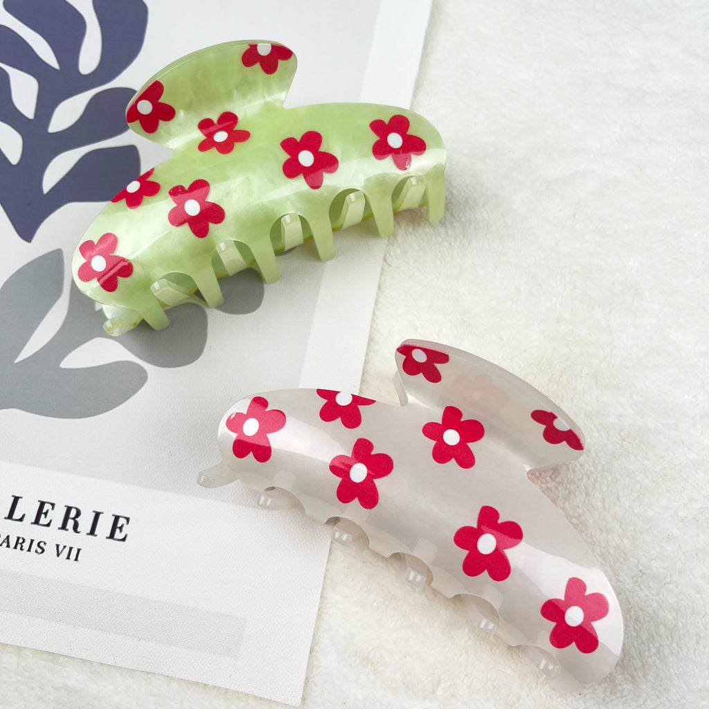 Flower print simple hair claw clip