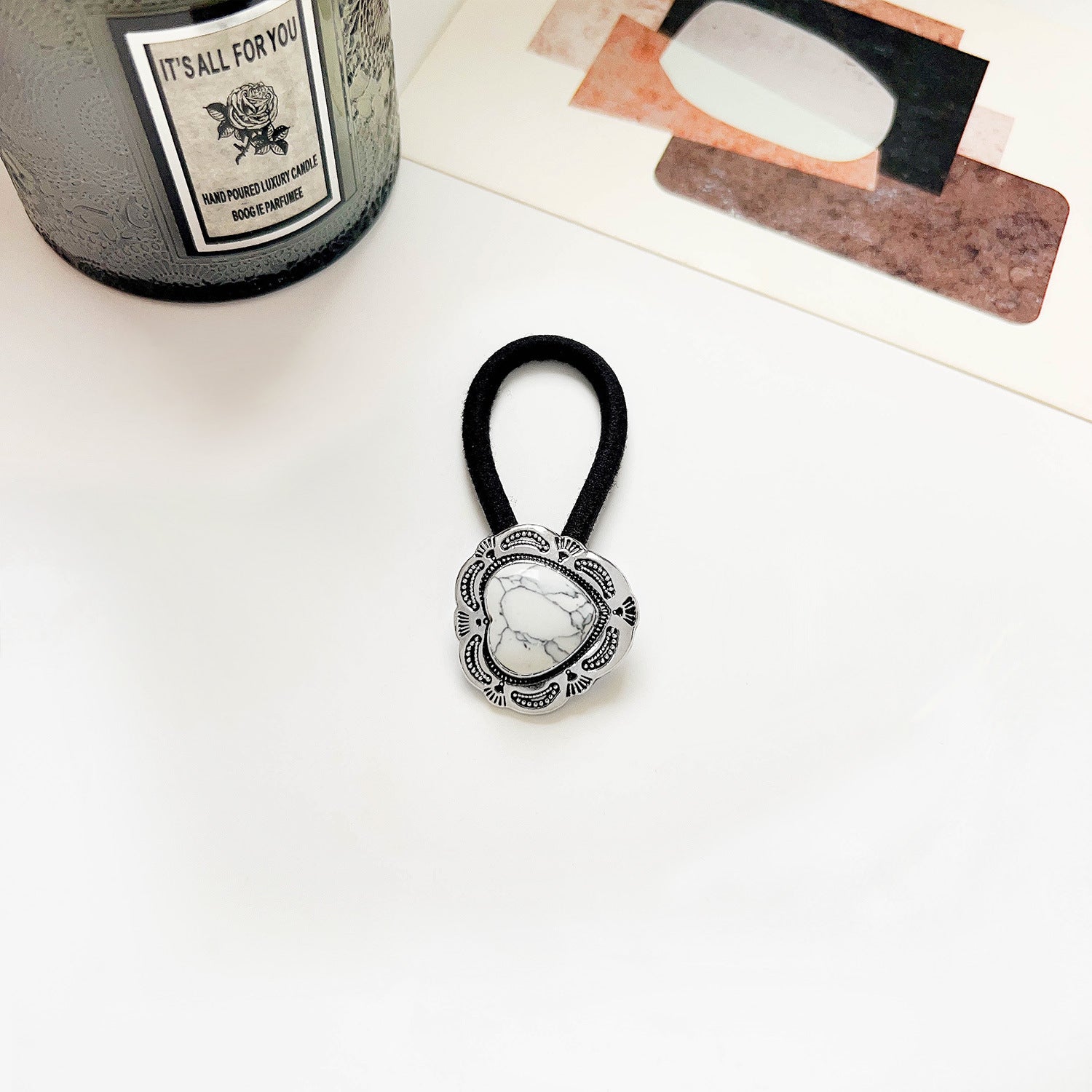 Vintage Inlaid Turquoise Rubber Band Hair Rope High Elasticity Hair Tie Hair Rope