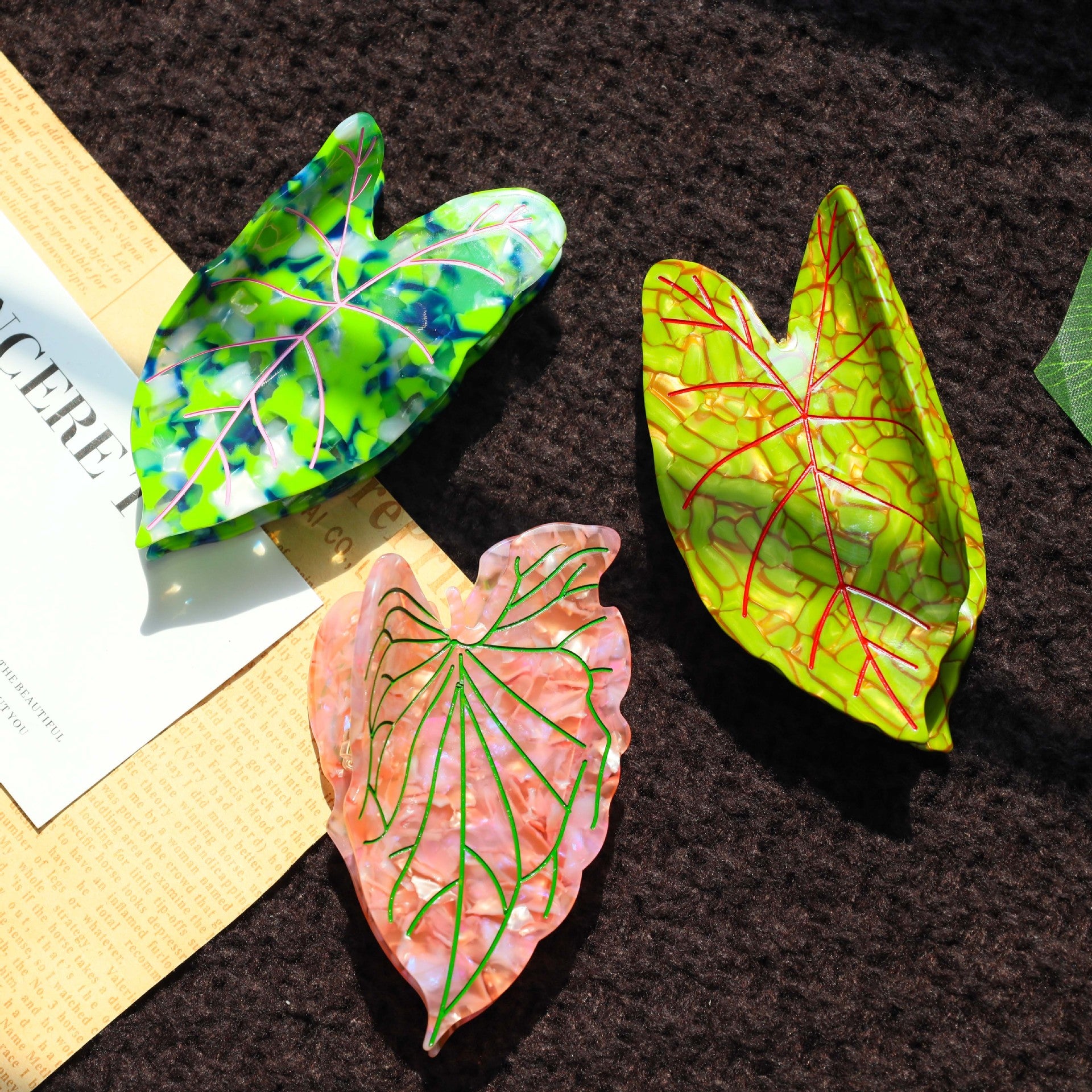 Leaves Barrettes Acetate Updo Large Size Shark Clip