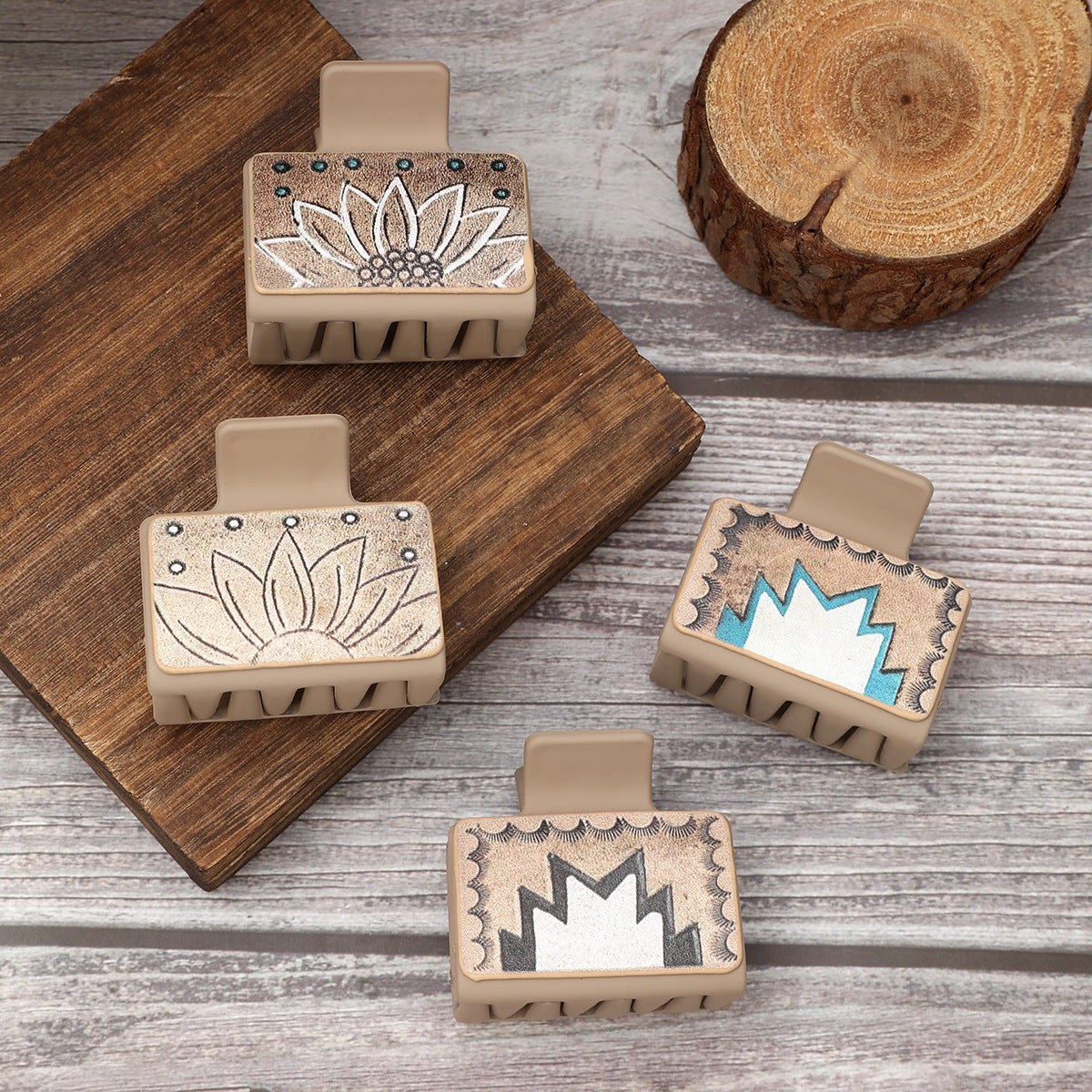 Leather Sunflower Hair Clip / Half-Up Shark Clip