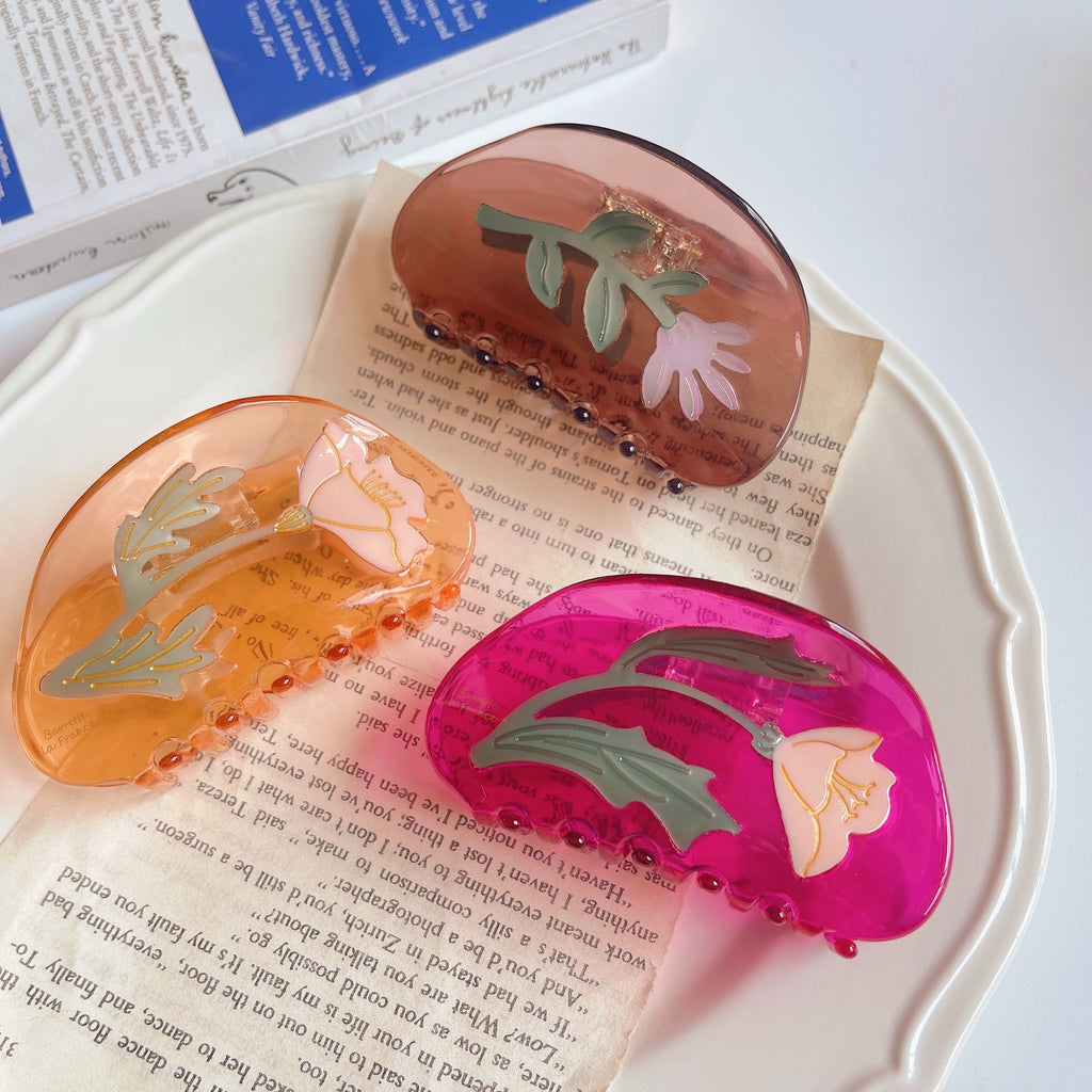 Summer Flower Stitching Grip Acetate Updo Shark Clip
