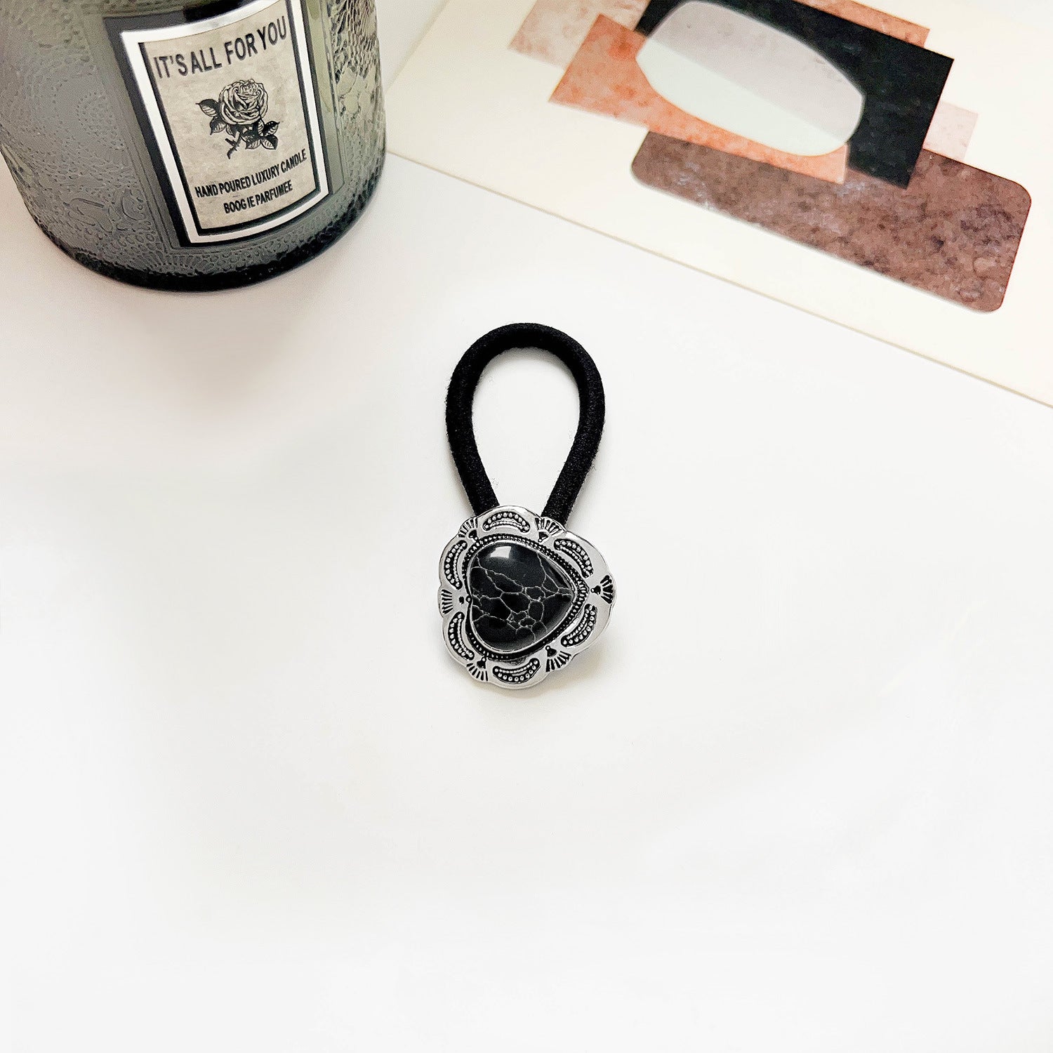 Vintage Inlaid Turquoise Rubber Band Hair Rope High Elasticity Hair Tie Hair Rope