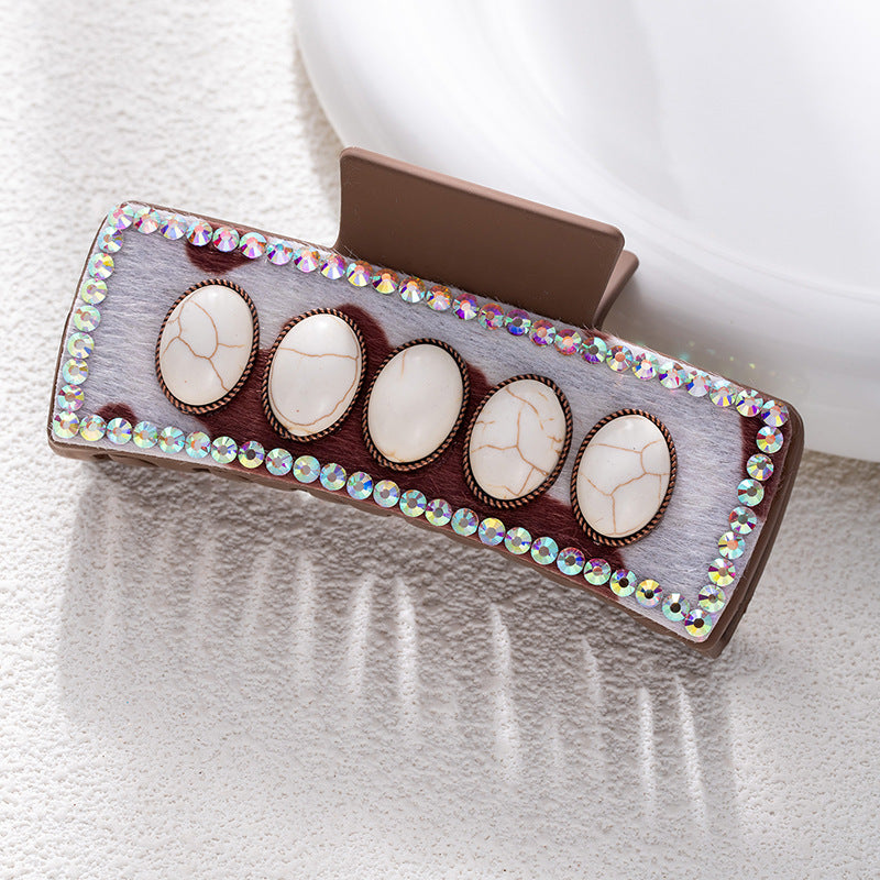 Bohemian National Style Turquoise Grip Western Style Barrettes Vintage Leopard Print Sequined Leather Fashion Hair Clip