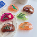 Summer Flower Stitching Grip Acetate Updo Shark Clip