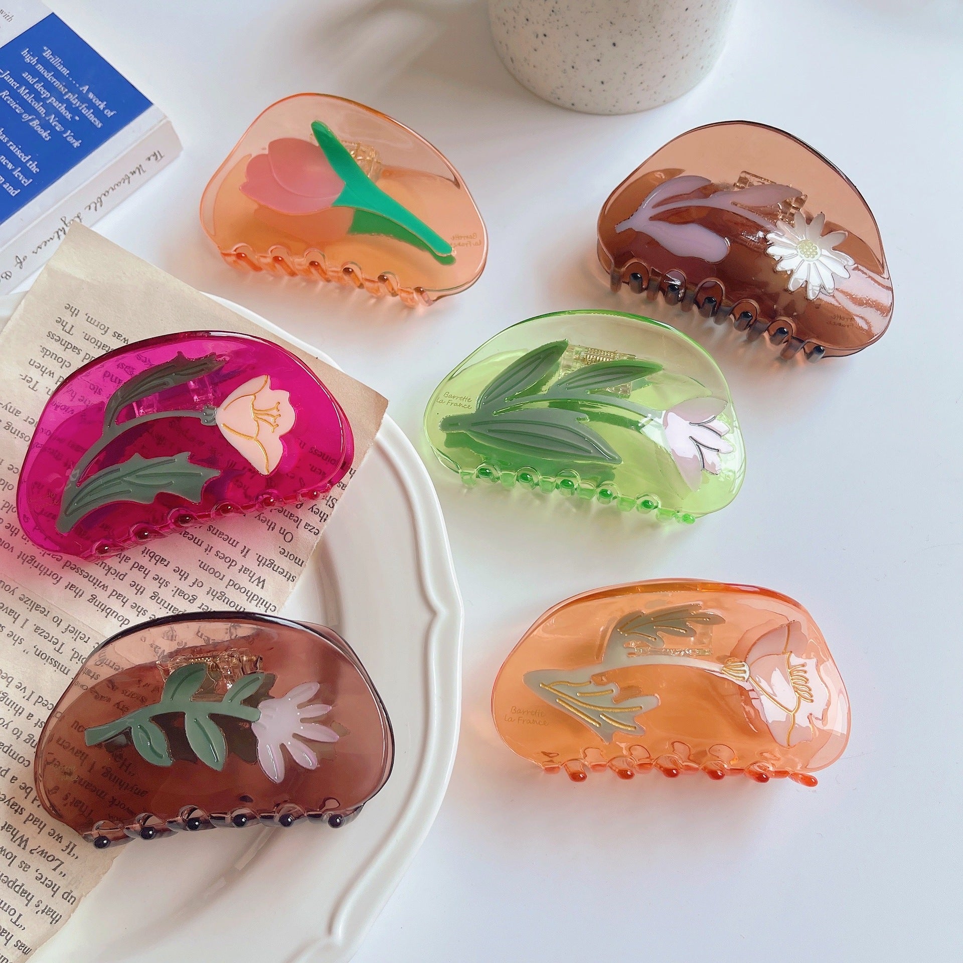 Summer Flower Stitching Grip Acetate Updo Shark Clip