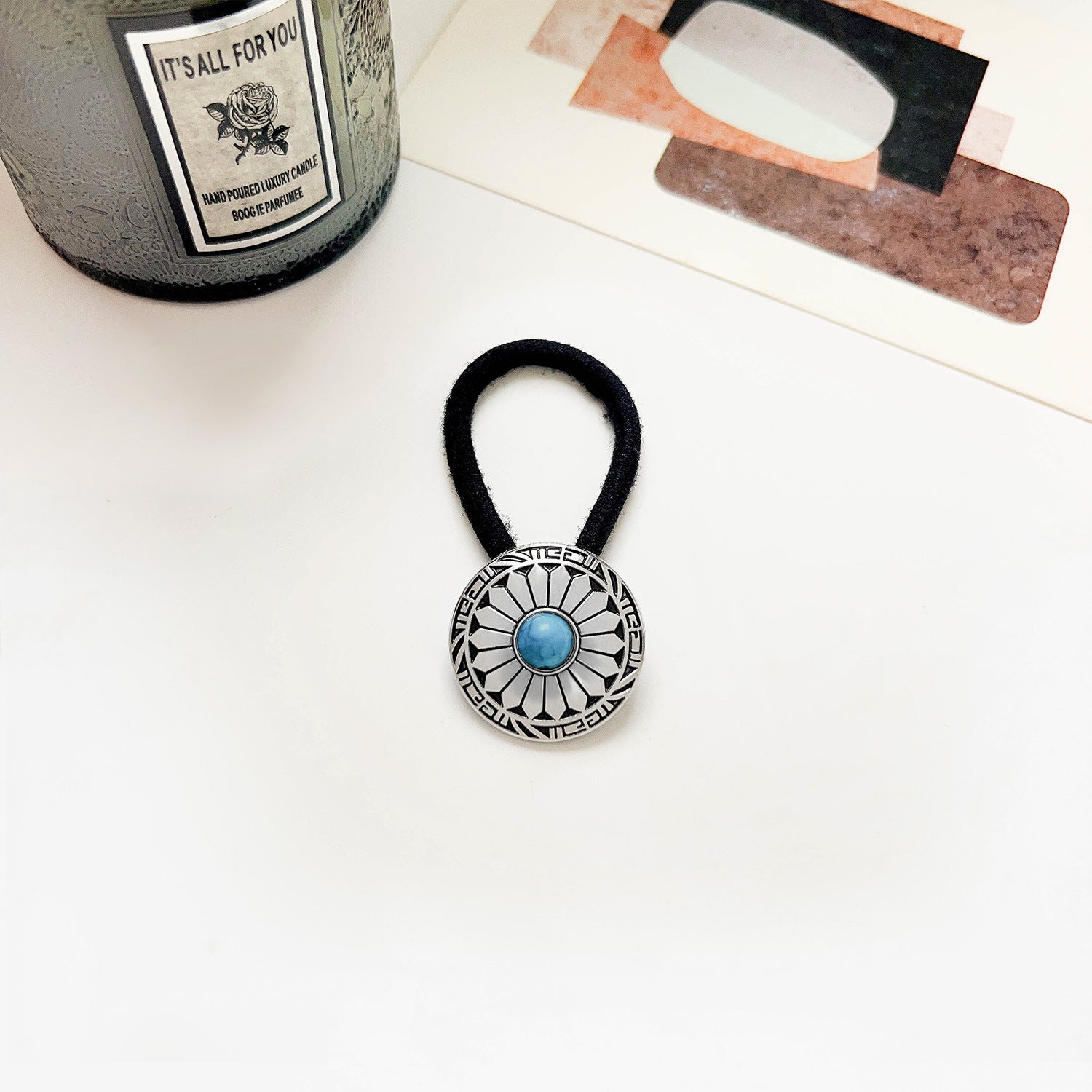 Vintage Inlaid Turquoise Rubber Band Hair Rope High Elasticity Hair Tie Hair Rope