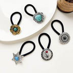 Vintage Inlaid Turquoise Rubber Band Hair Rope High Elasticity Hair Tie Hair Rope