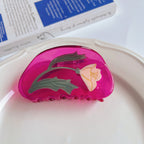 Summer Flower Stitching Grip Acetate Updo Shark Clip