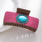 Bohemian National Style Turquoise Grip Western Style Barrettes Vintage Leopard Print Sequined Leather Fashion Hair Clip