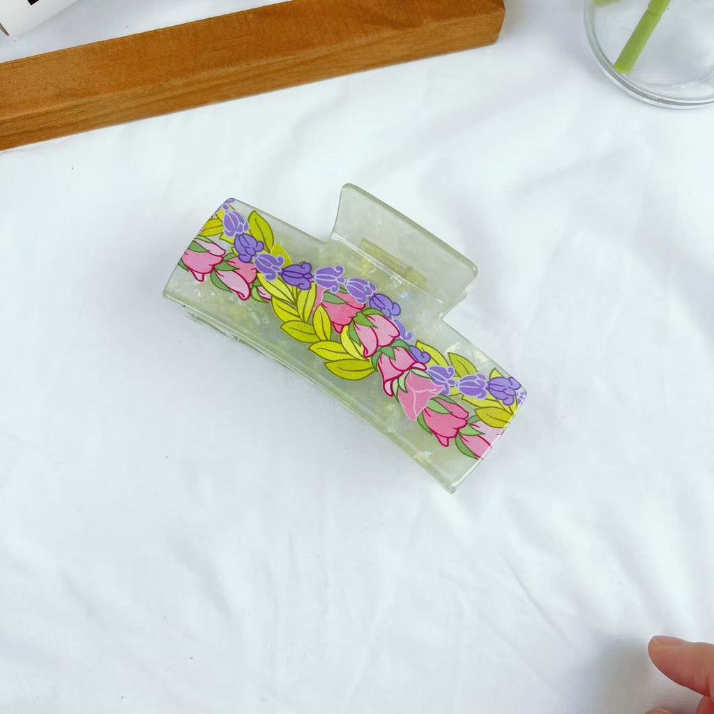 Chain Flower Acetate Grip Large Square Clip Back Head Shark Clip