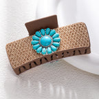 Bohemian National Style Turquoise Grip Western Style Barrettes Vintage Leopard Print Sequined Leather Fashion Hair Clip