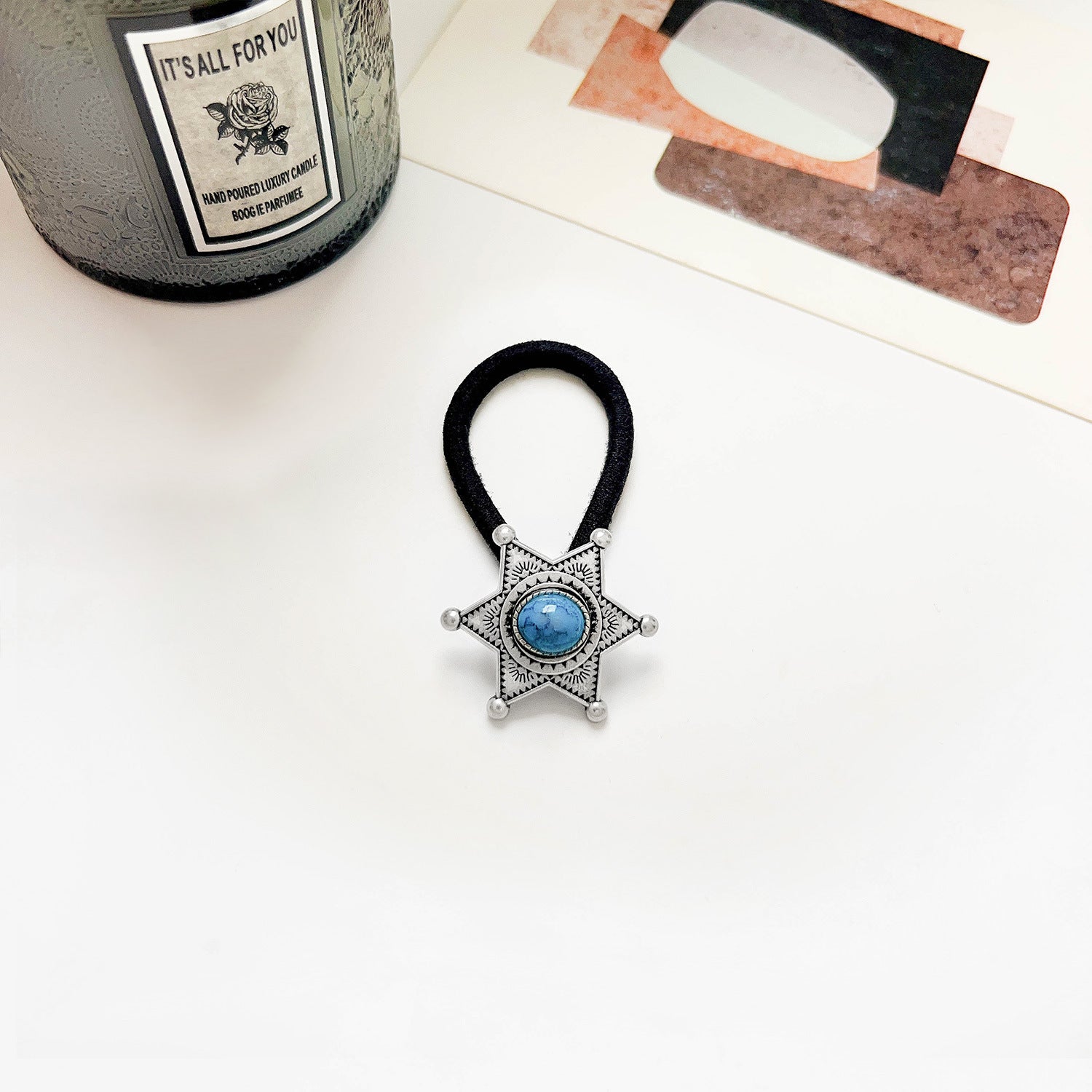 Vintage Inlaid Turquoise Rubber Band Hair Rope High Elasticity Hair Tie Hair Rope